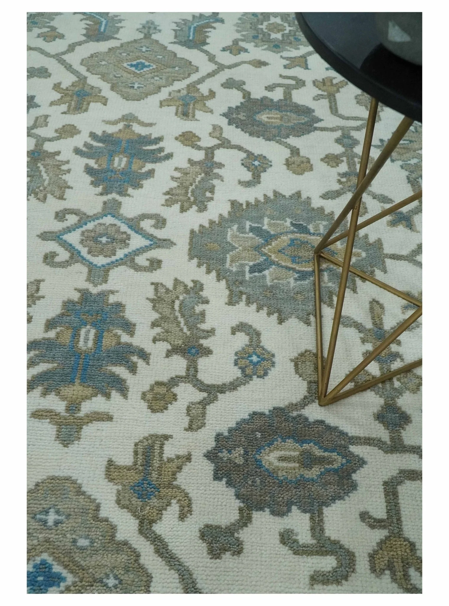 Hand Knotted Ivory, Teal and Silver 9x12 Traditional Oushak Wool Area Rug - Image 2