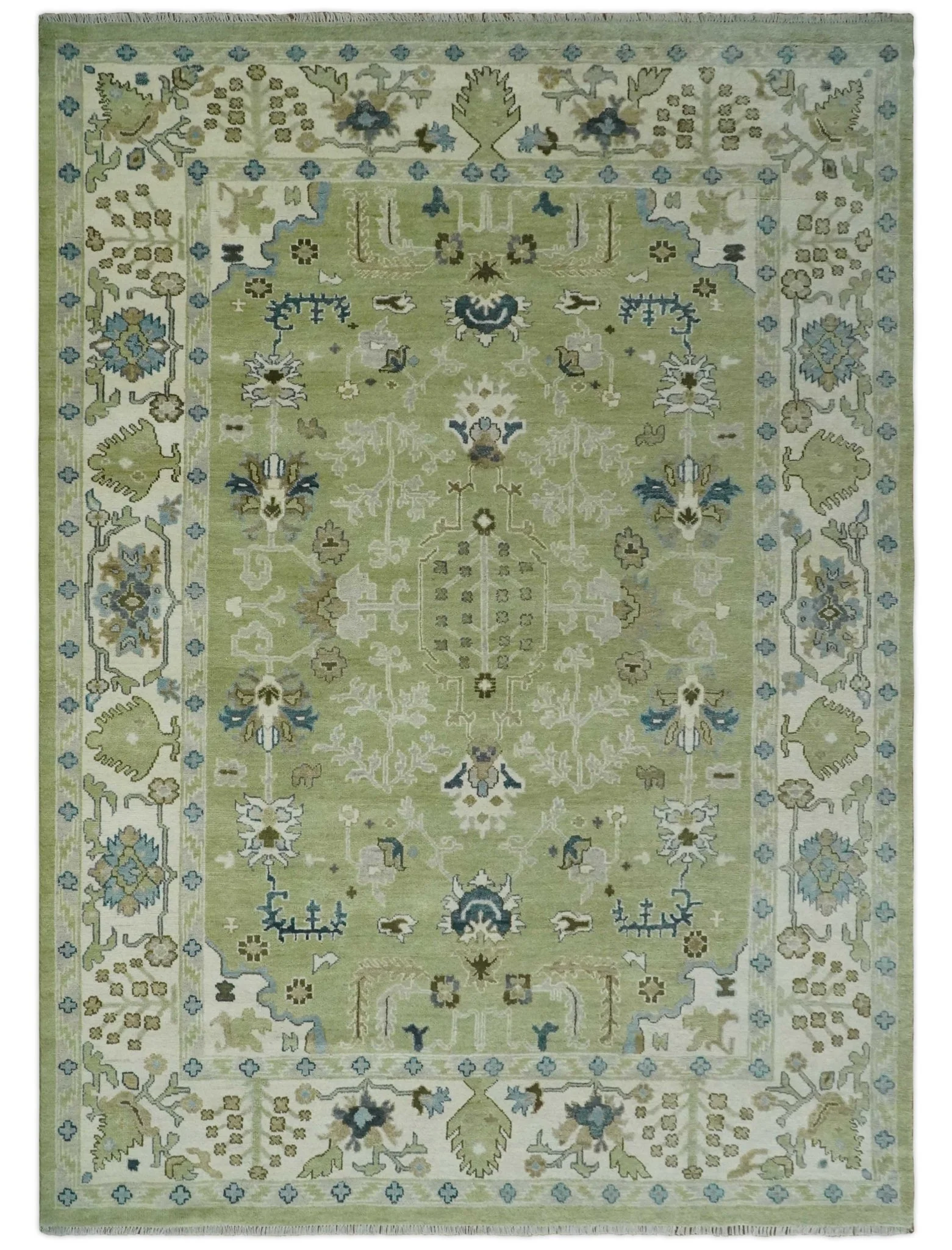 Hand Knotted 8x10 and 10x14 Light Green, Ivory and Silver Traditional Turkish Antique Style Wool Area Rug - Image 11