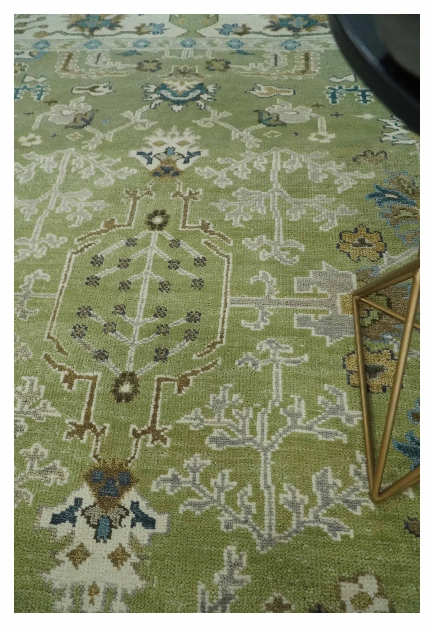 Hand Knotted 8x10 and 10x14 Light Green, Ivory and Silver Traditional Turkish Antique Style Wool Area Rug - Image 2