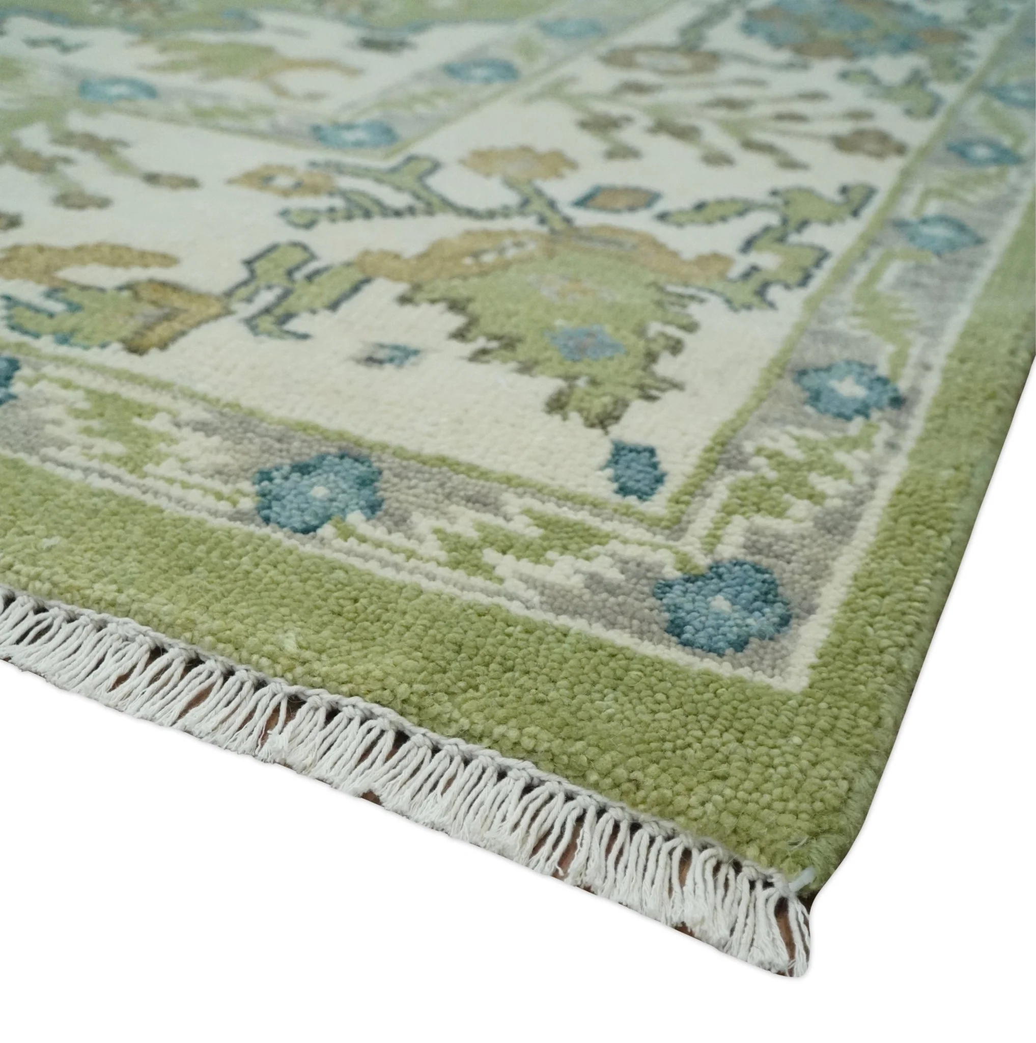 Hand Knotted 8x10 and 10x14 Light Green, Ivory and Silver Traditional Turkish Antique Style Wool Area Rug - Image 5