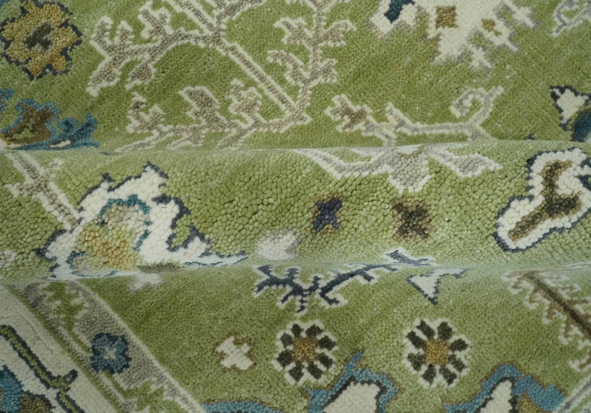 Hand Knotted 8x10 and 10x14 Light Green, Ivory and Silver Traditional Turkish Antique Style Wool Area Rug - Image 6