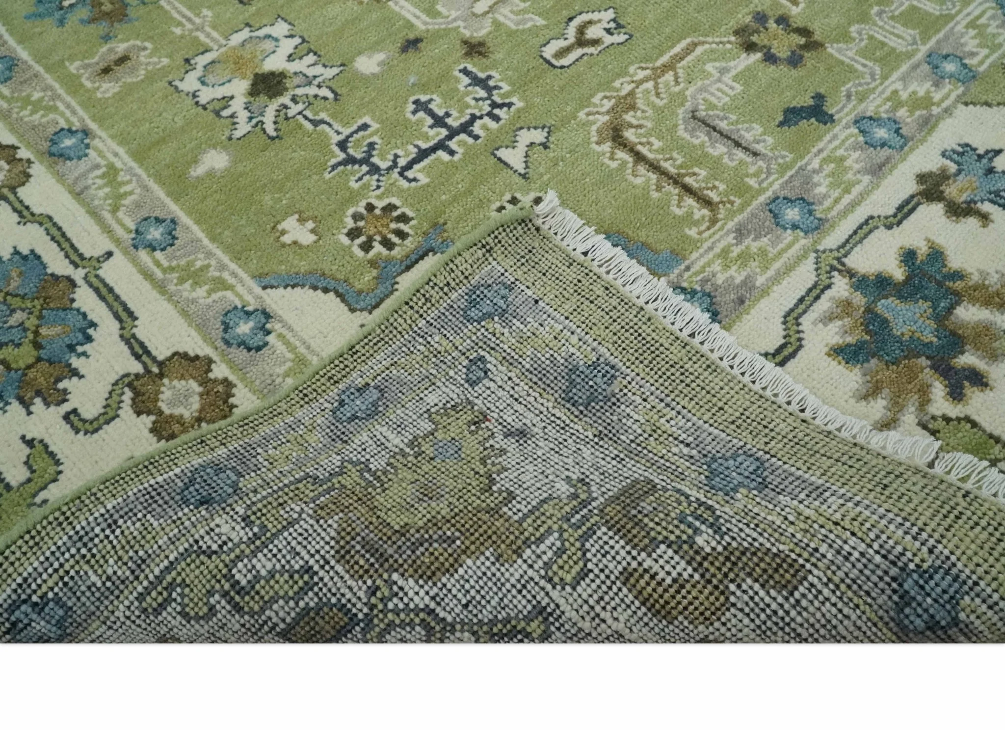 Hand Knotted 8x10 and 10x14 Light Green, Ivory and Silver Traditional Turkish Antique Style Wool Area Rug - Image 7