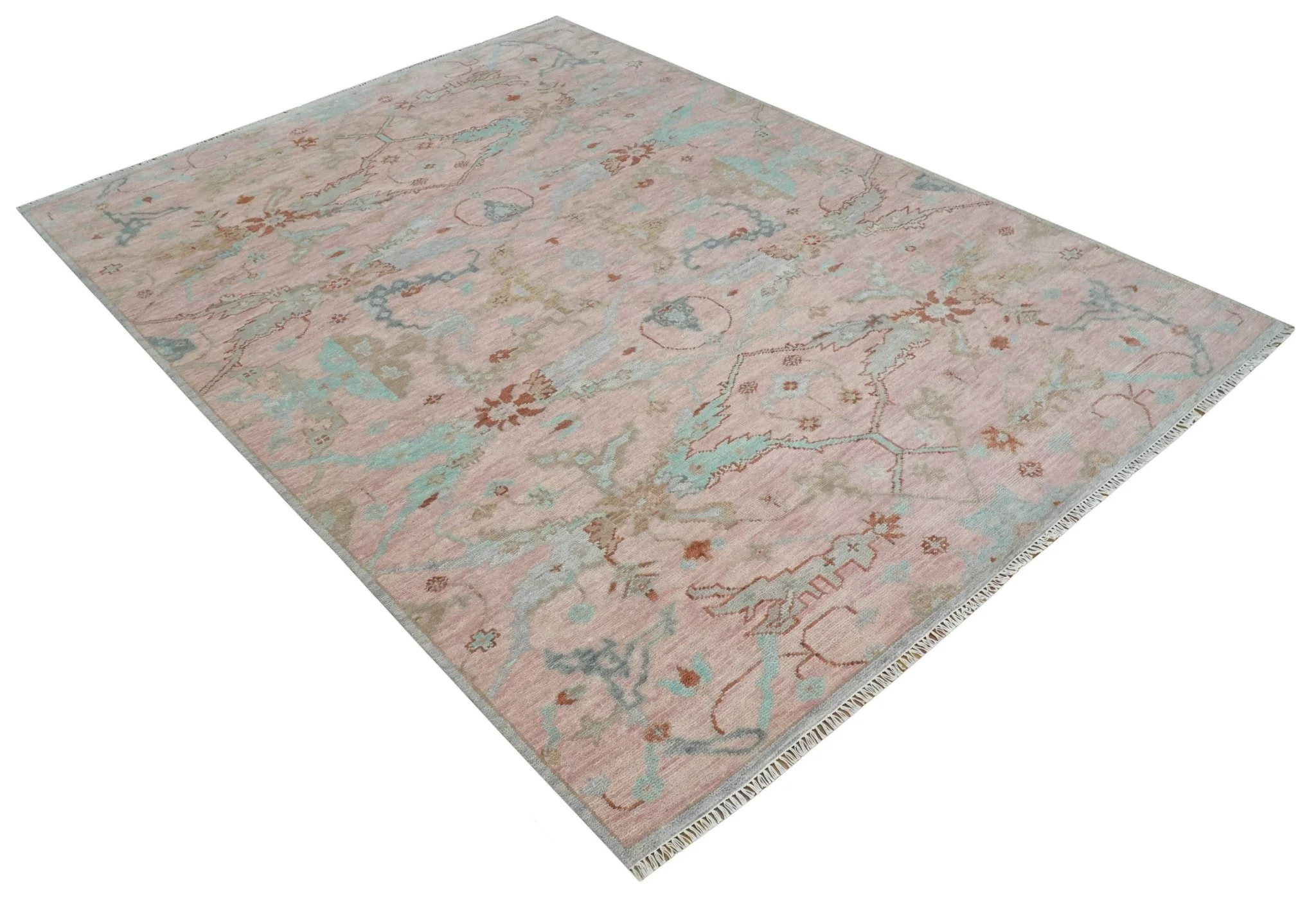 Hand Knotted Light Pink Oriental Oushak Multi Size Traditional Wool Area Rug, Living Room and Bedroom Rug - Image 9