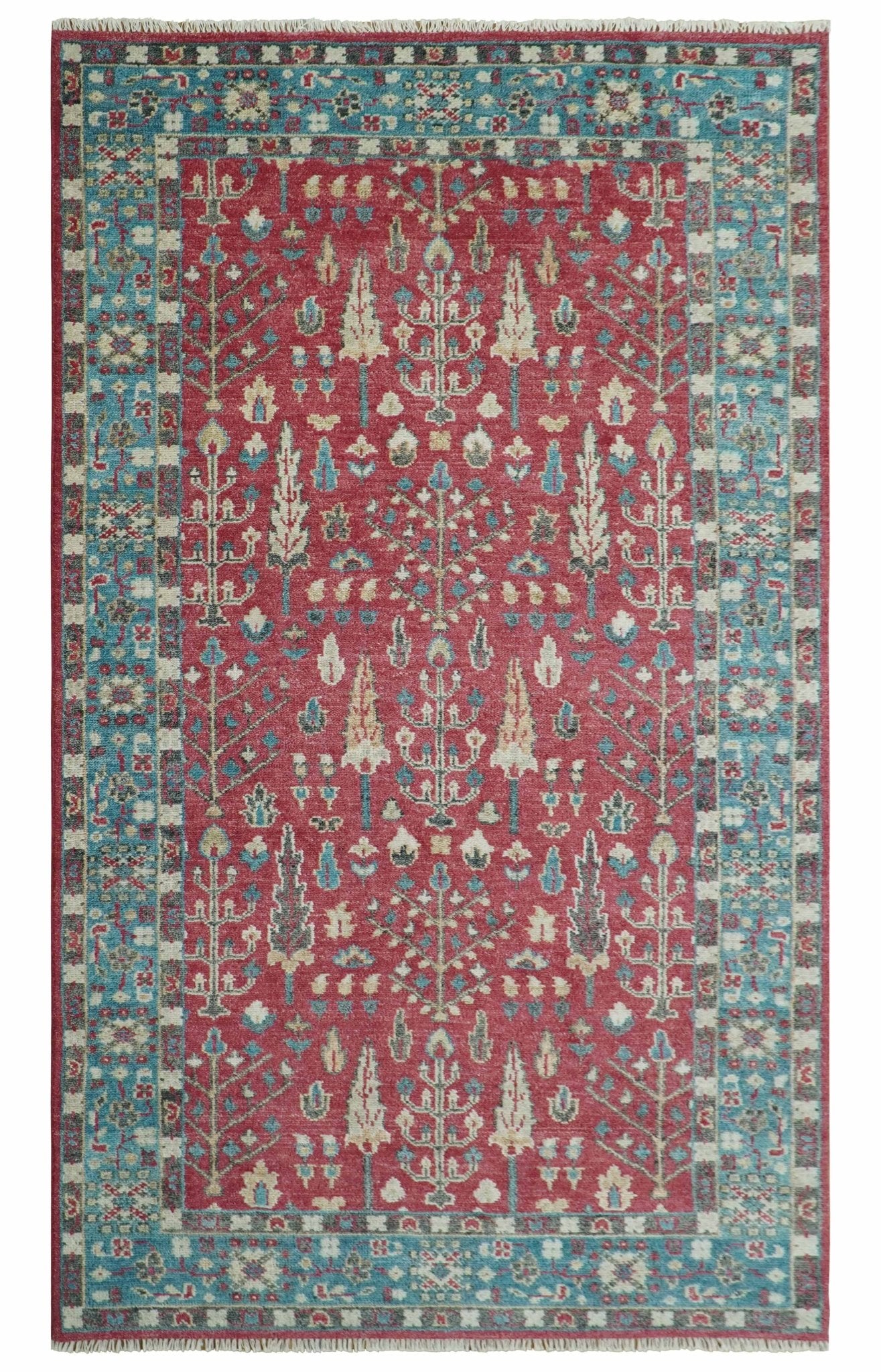 Custom Made Tree of Life Hand Knotted Maroon and Blue Traditional Wool area Rug - Image 10