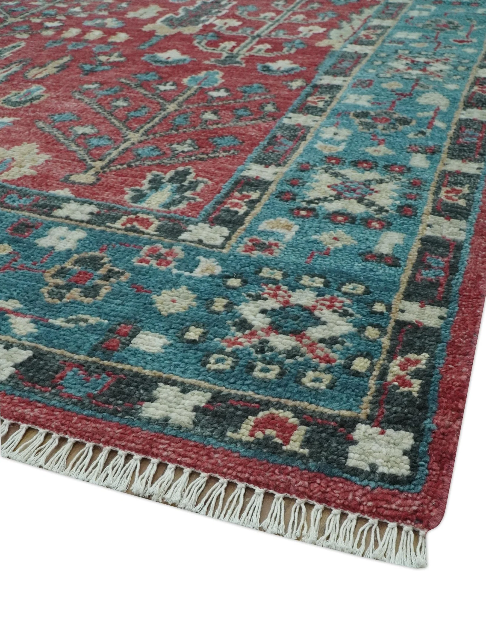 Custom Made Tree of Life Hand Knotted Maroon and Blue Traditional Wool area Rug - Image 5