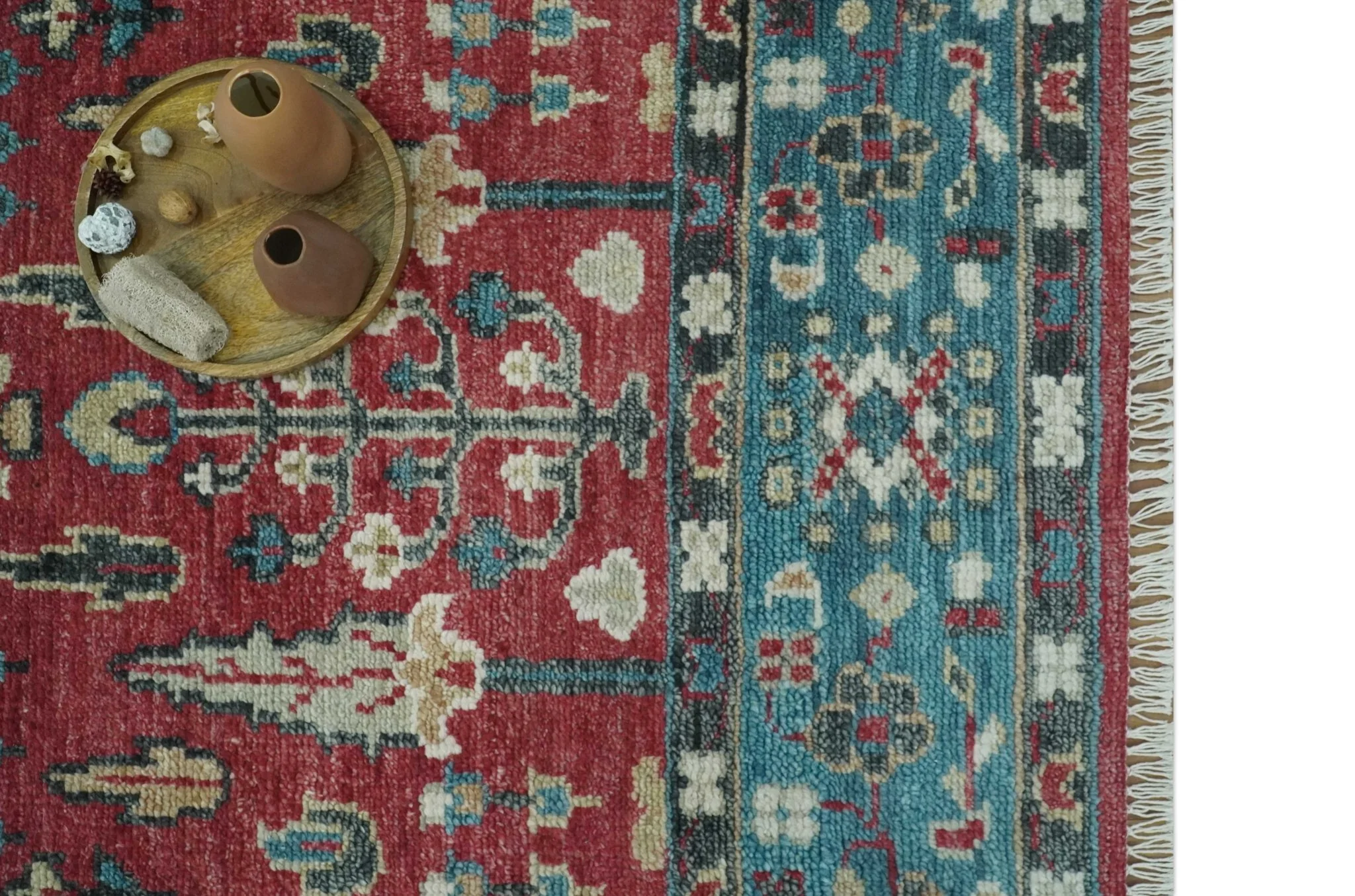 Custom Made Tree of Life Hand Knotted Maroon and Blue Traditional Wool area Rug - Image 8