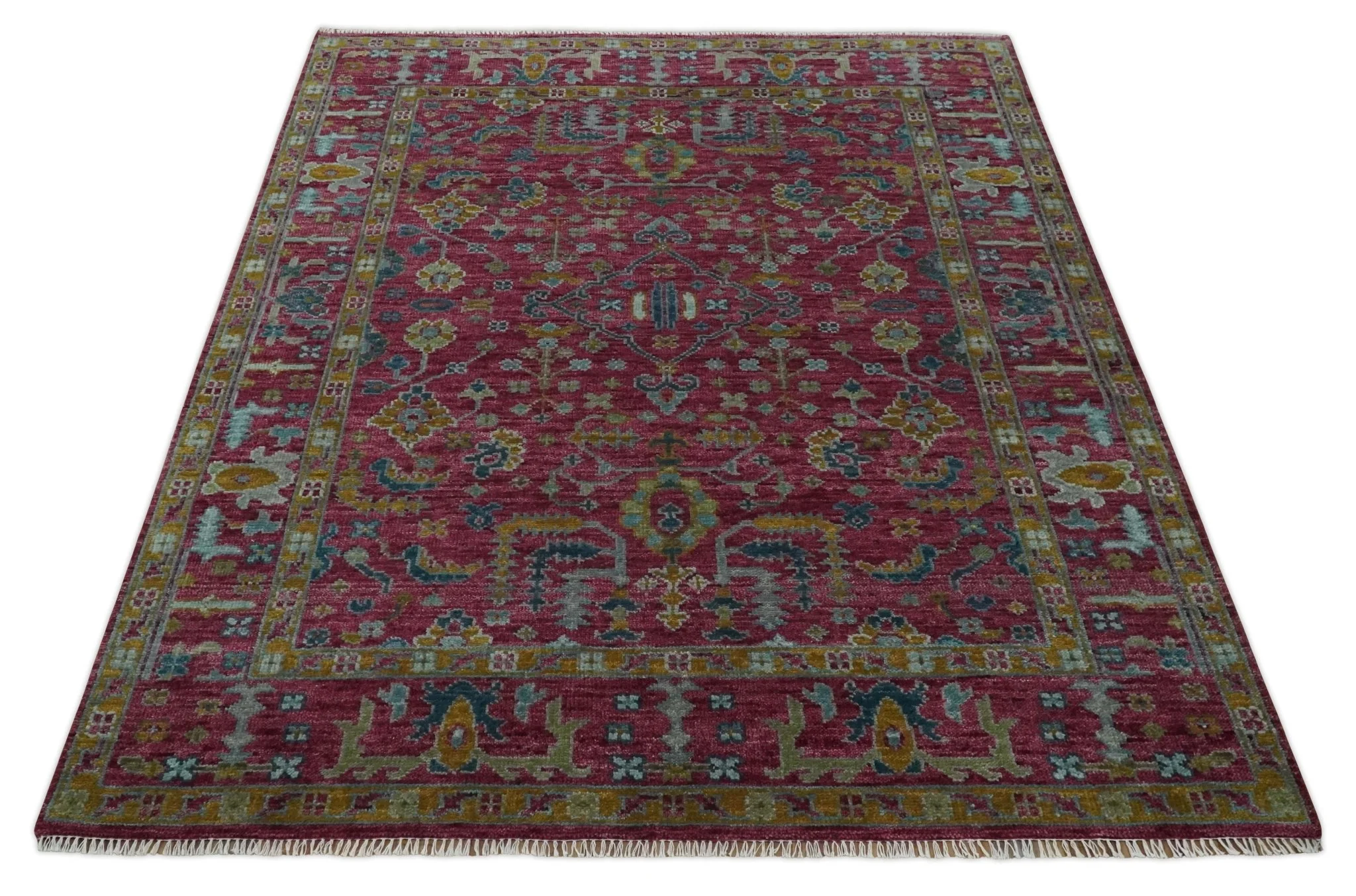 Hand Knotted Maroon and Gold Traditional Antique Style Wool Area Rug - Image 10