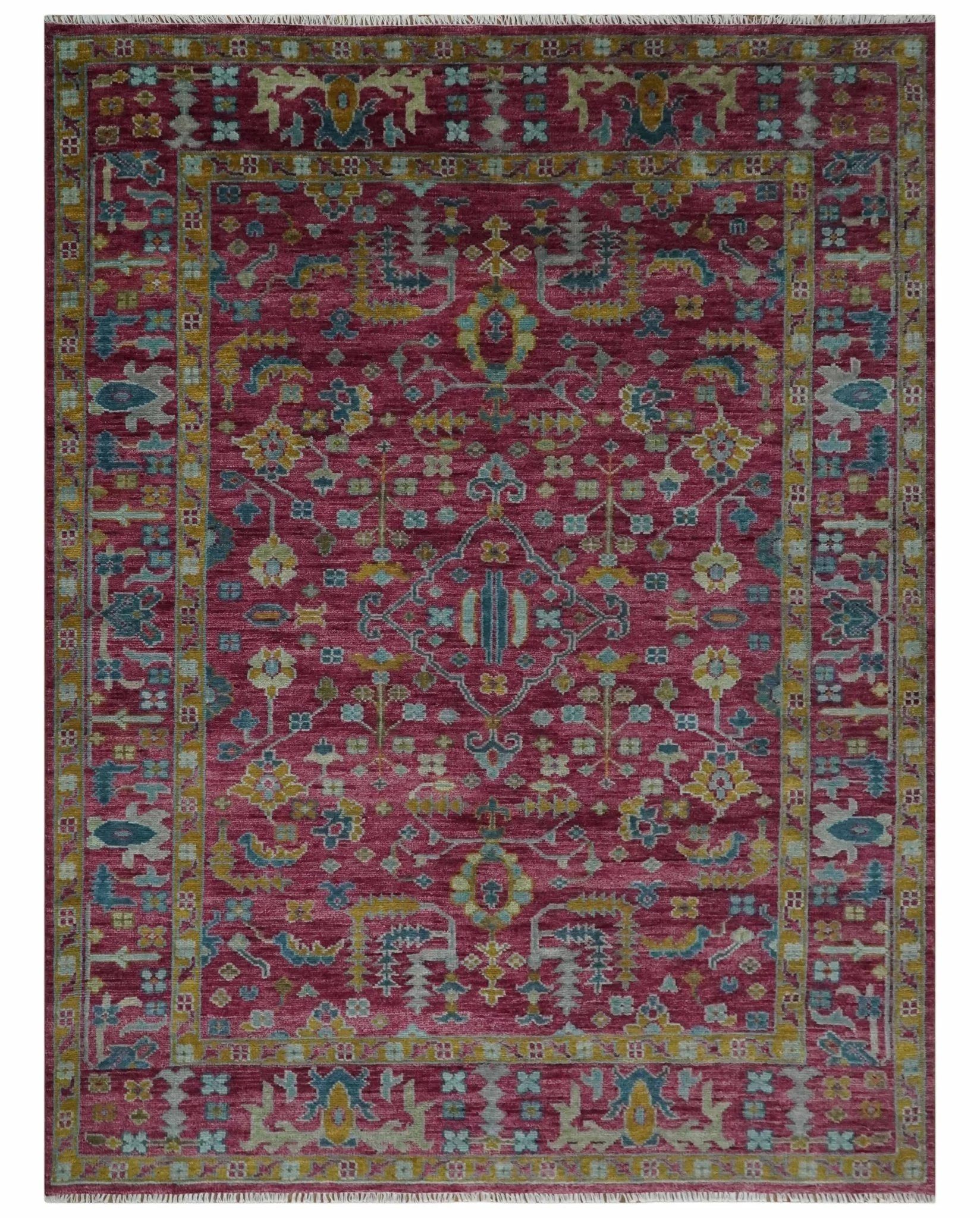 Hand Knotted Maroon and Gold Traditional Antique Style Wool Area Rug - Image 11