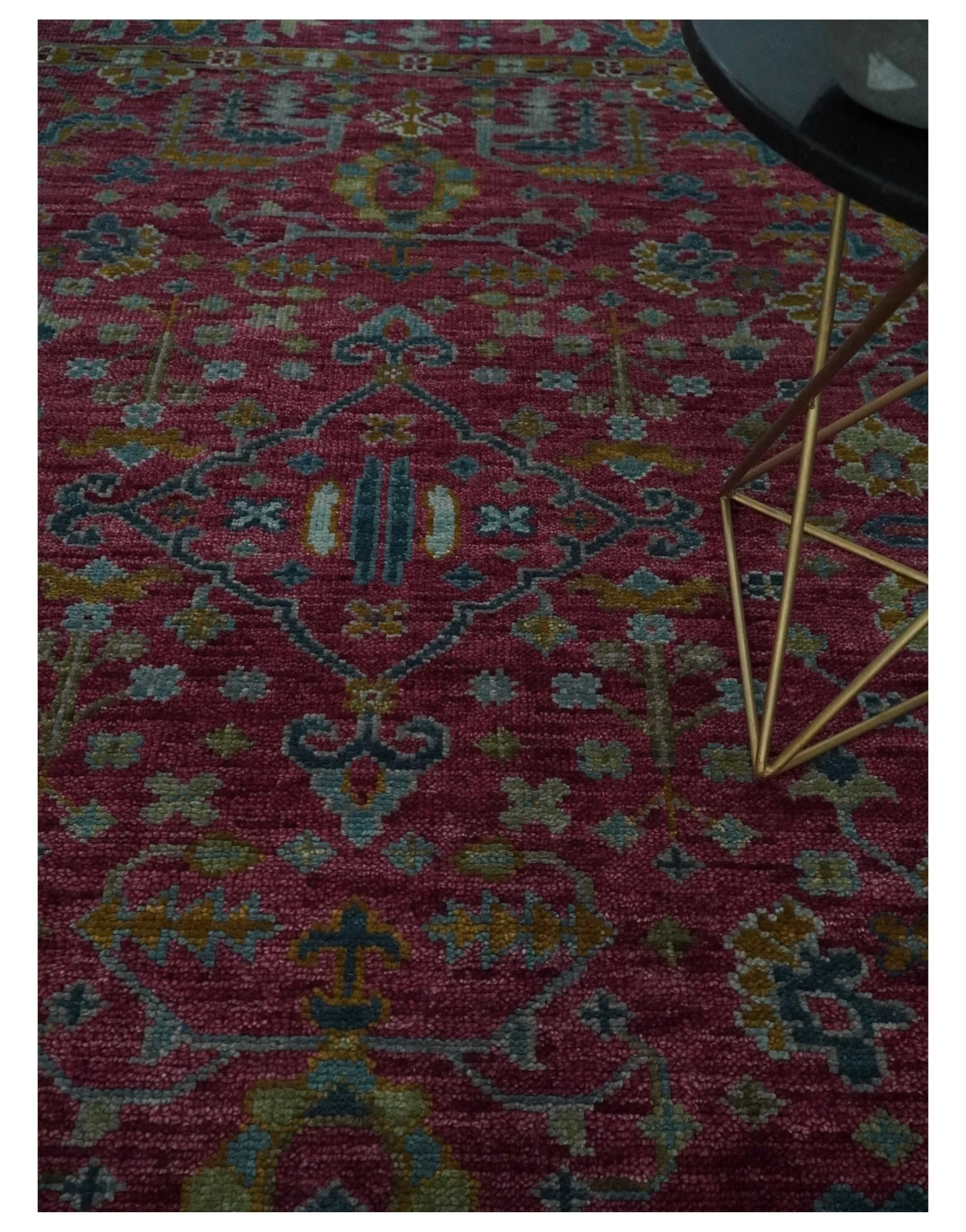 Hand Knotted Maroon and Gold Traditional Antique Style Wool Area Rug - Image 2