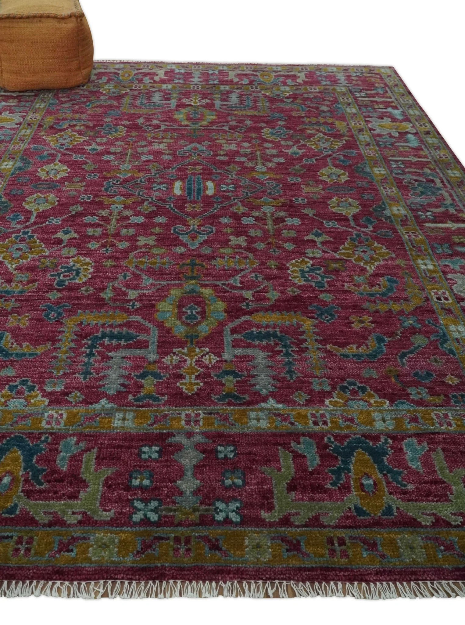 Hand Knotted Maroon and Gold Traditional Antique Style Wool Area Rug - Image 3