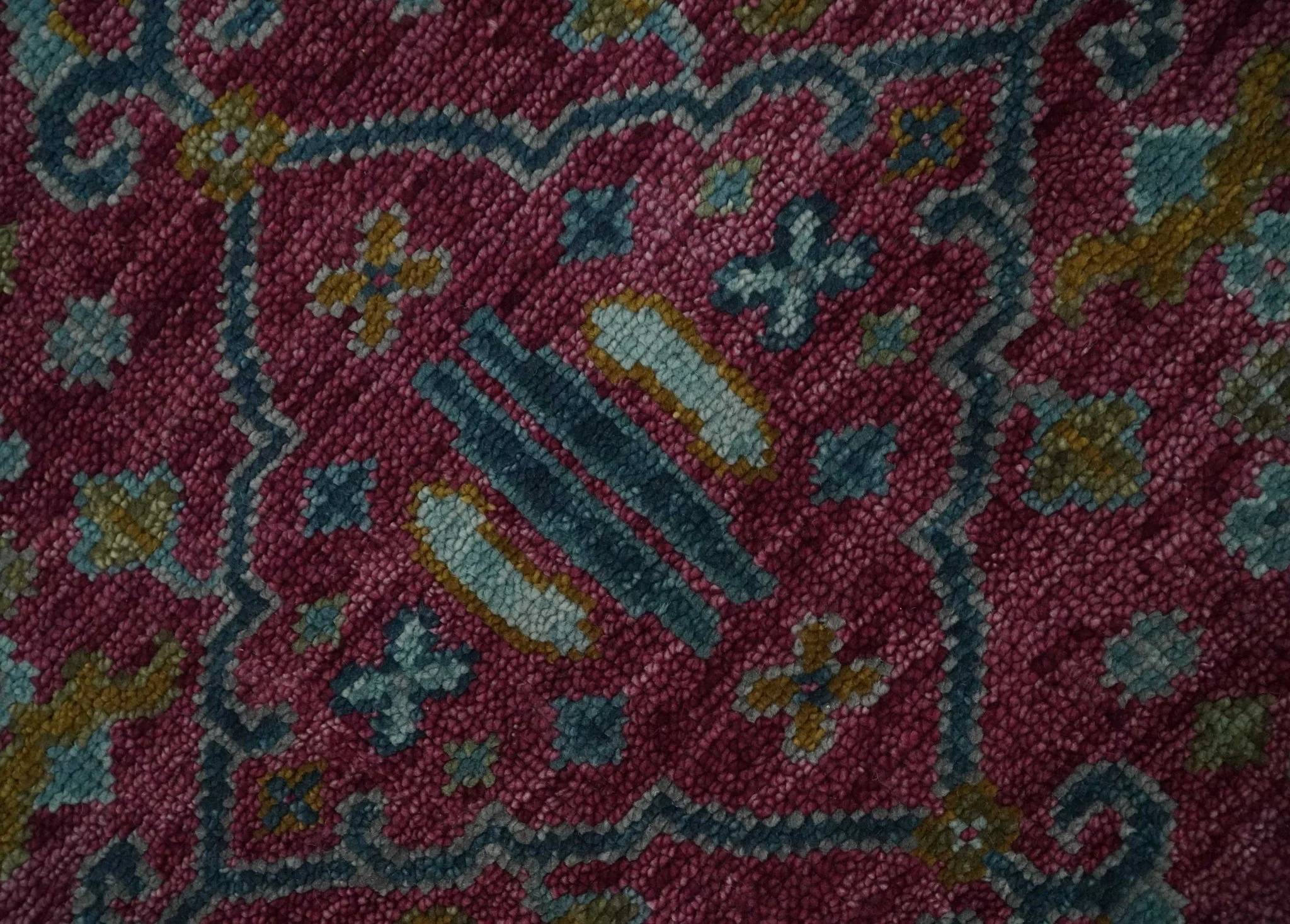 Hand Knotted Maroon and Gold Traditional Antique Style Wool Area Rug - Image 4