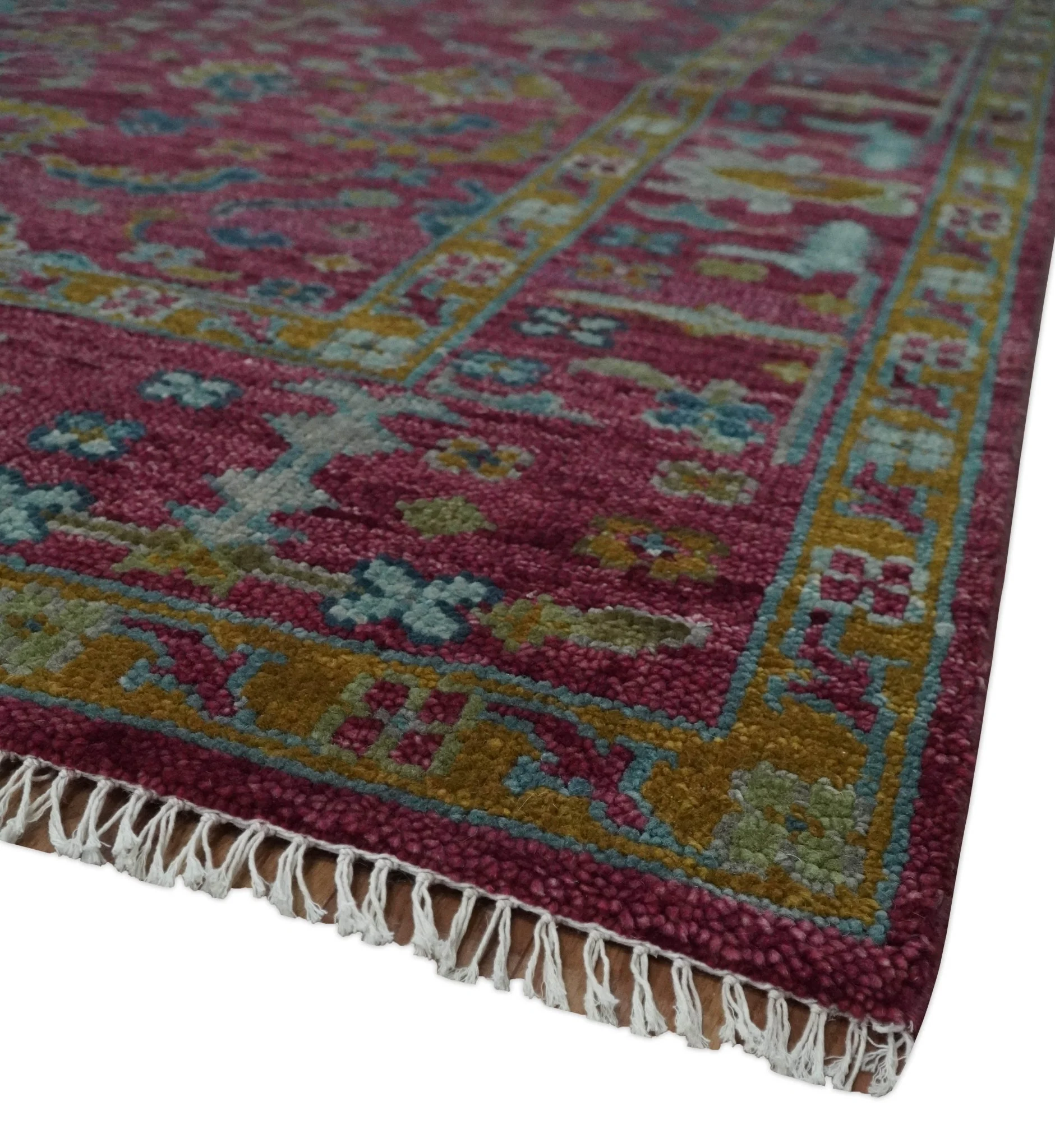 Hand Knotted Maroon and Gold Traditional Antique Style Wool Area Rug - Image 5