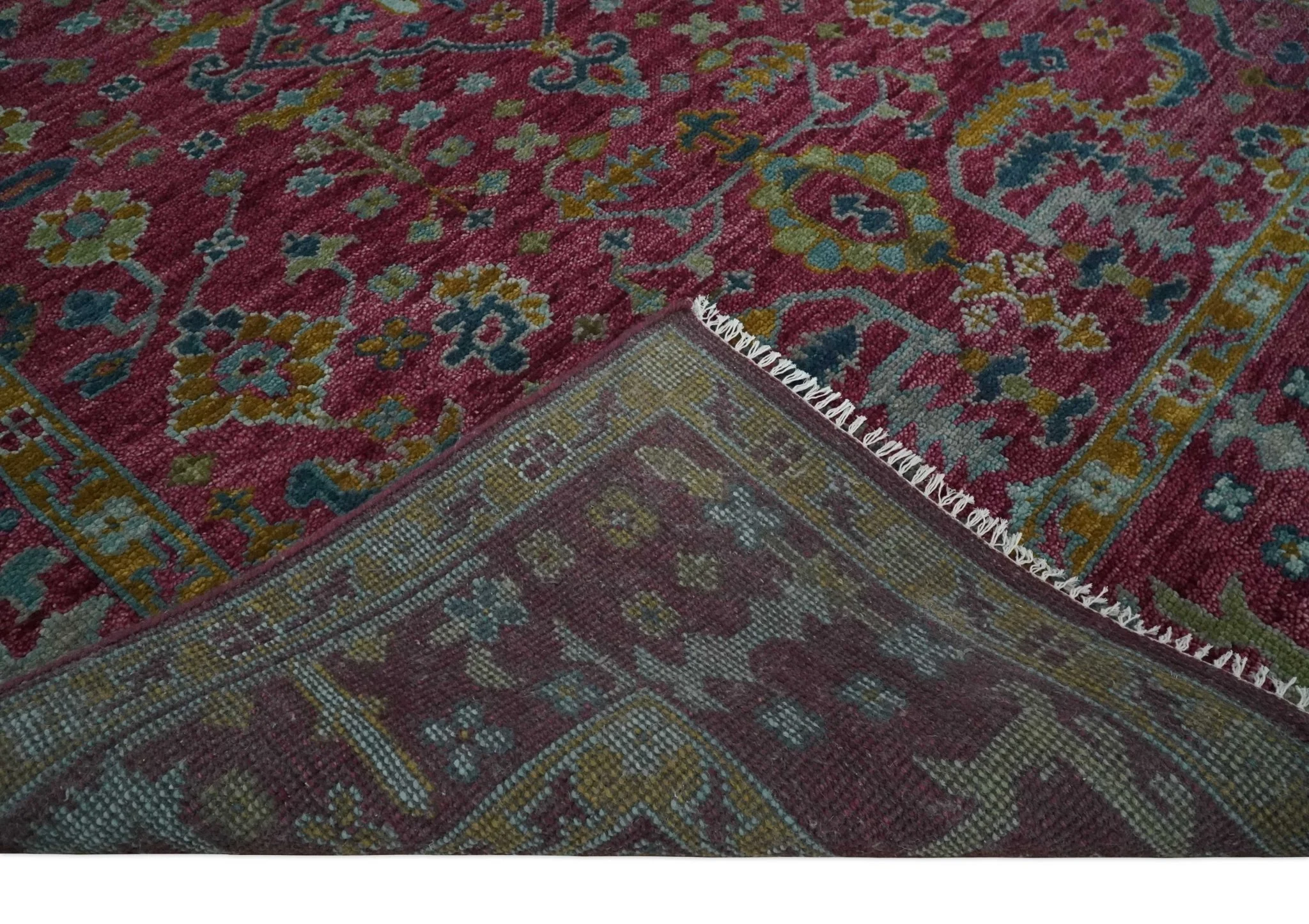 Hand Knotted Maroon and Gold Traditional Antique Style Wool Area Rug - Image 7