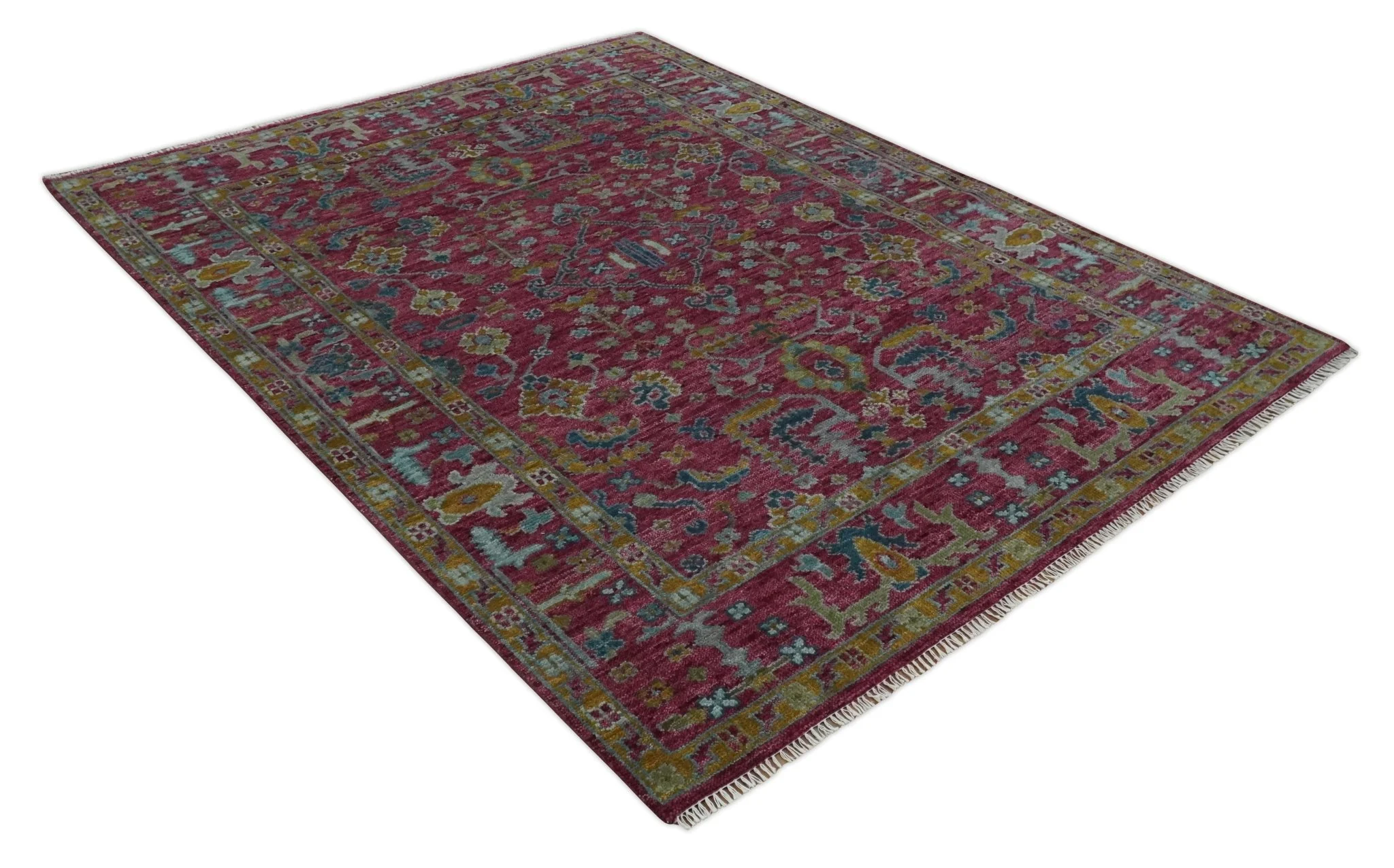 Hand Knotted Maroon and Gold Traditional Antique Style Wool Area Rug - Image 9