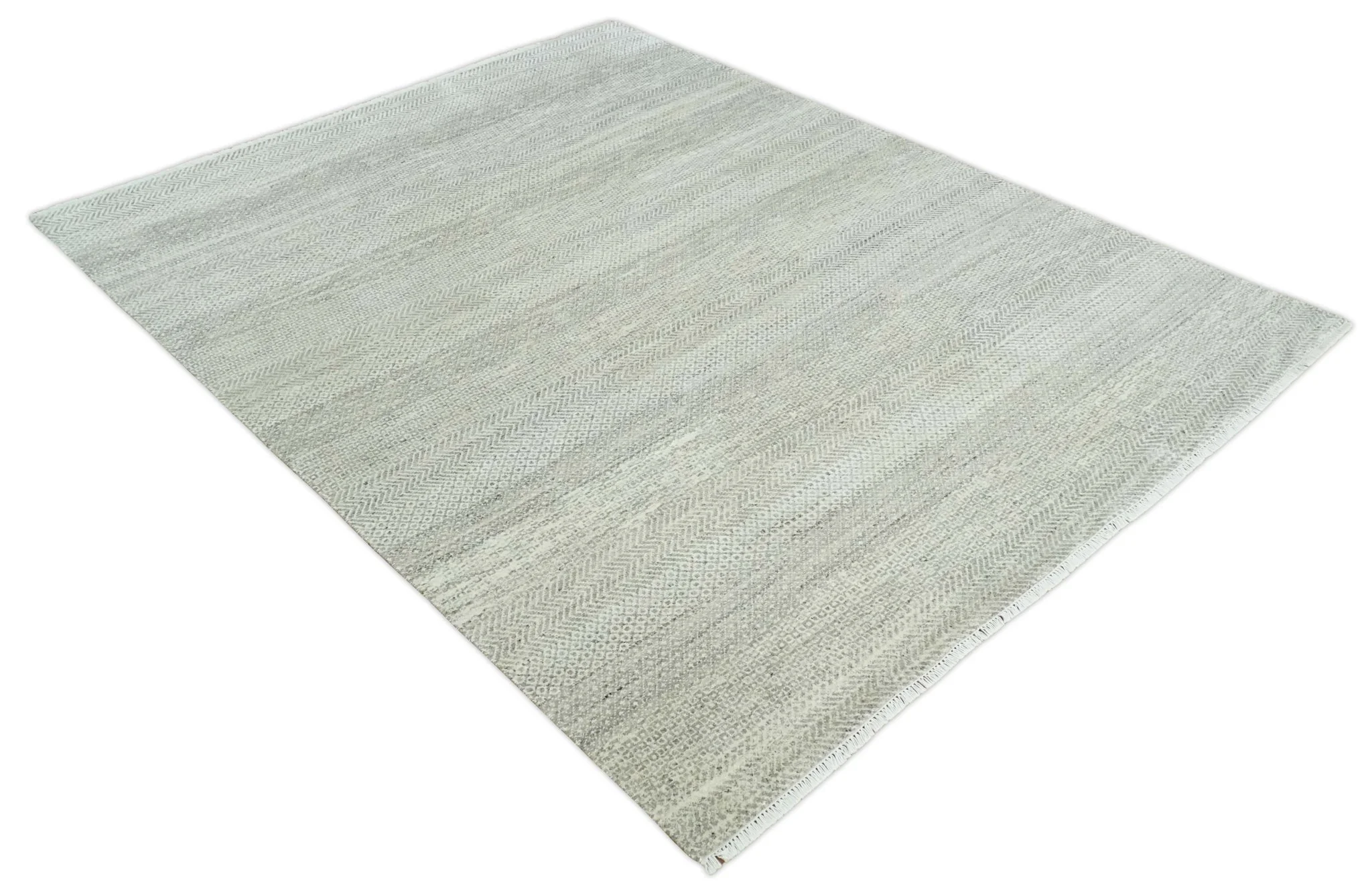 Hand Knotted Modern Geometric Trellis Scandinavian 8x10 Beige, and Ivory Wool Area Rug - Image 10