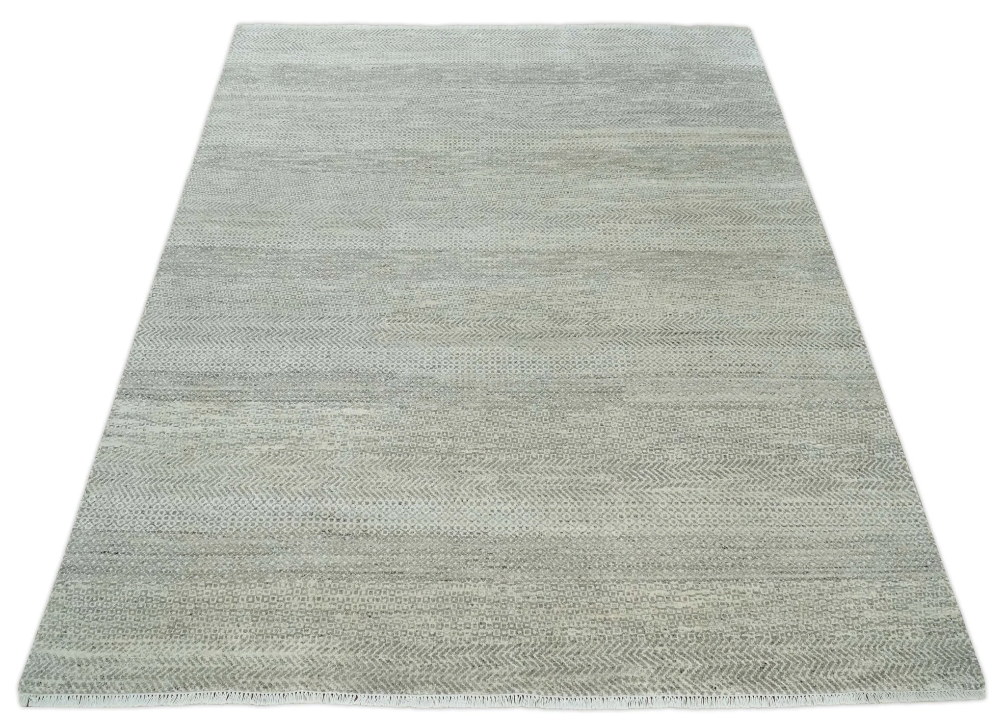 Hand Knotted Modern Geometric Trellis Scandinavian 8x10 Beige, and Ivory Wool Area Rug - Image 11