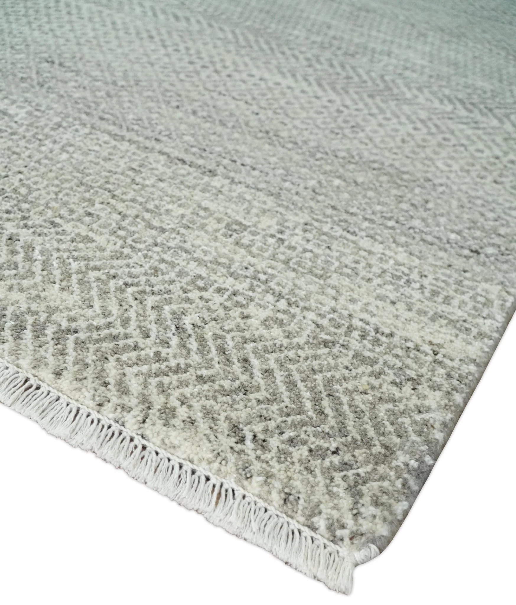 Hand Knotted Modern Geometric Trellis Scandinavian 8x10 Beige, and Ivory Wool Area Rug - Image 3