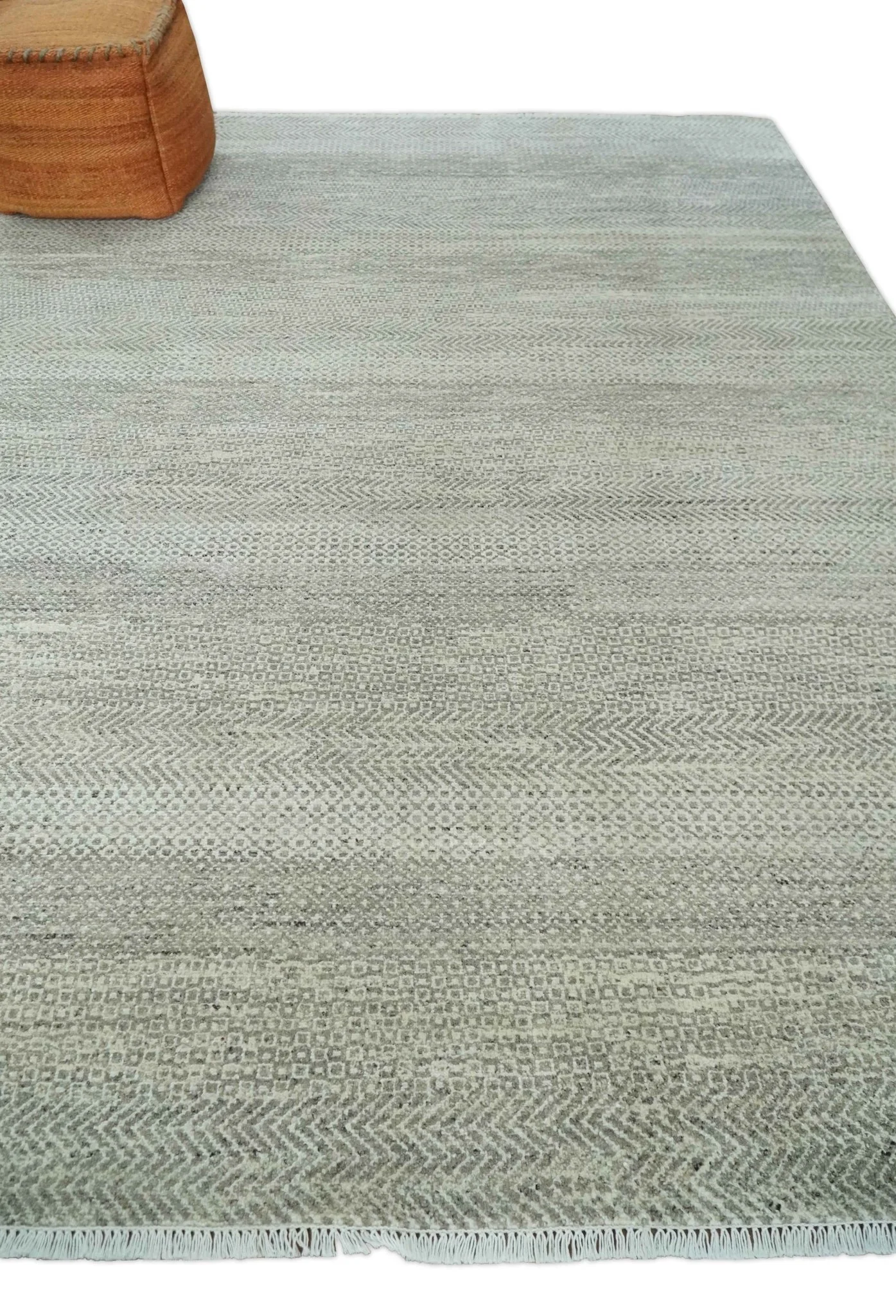 Hand Knotted Modern Geometric Trellis Scandinavian 8x10 Beige, and Ivory Wool Area Rug - Image 4