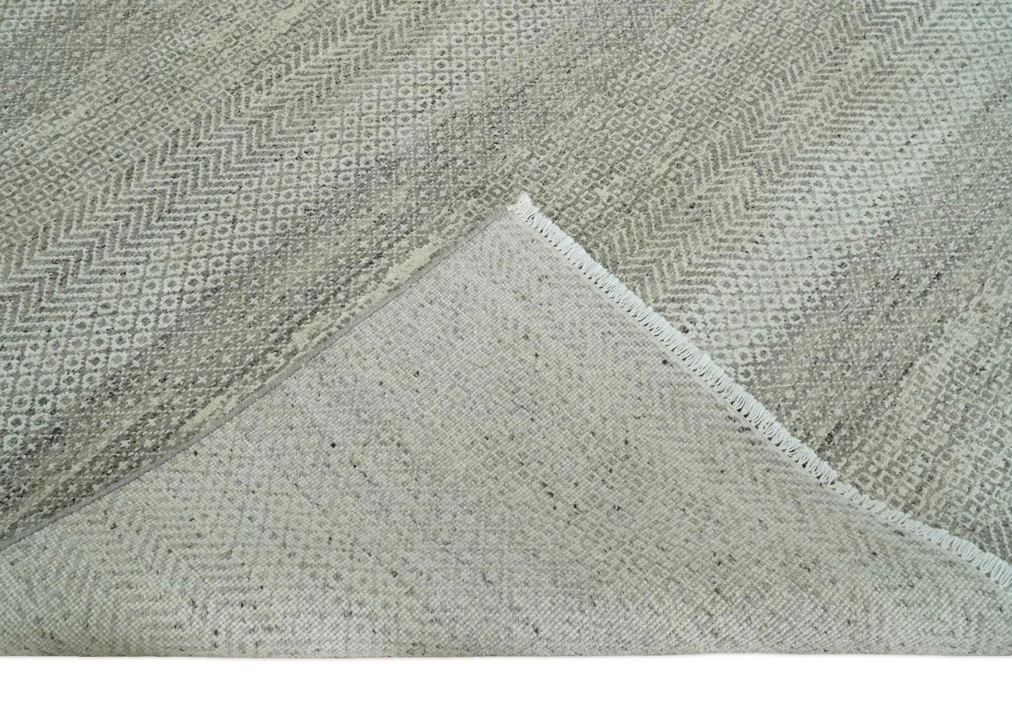 Hand Knotted Modern Geometric Trellis Scandinavian 8x10 Beige, and Ivory Wool Area Rug - Image 7