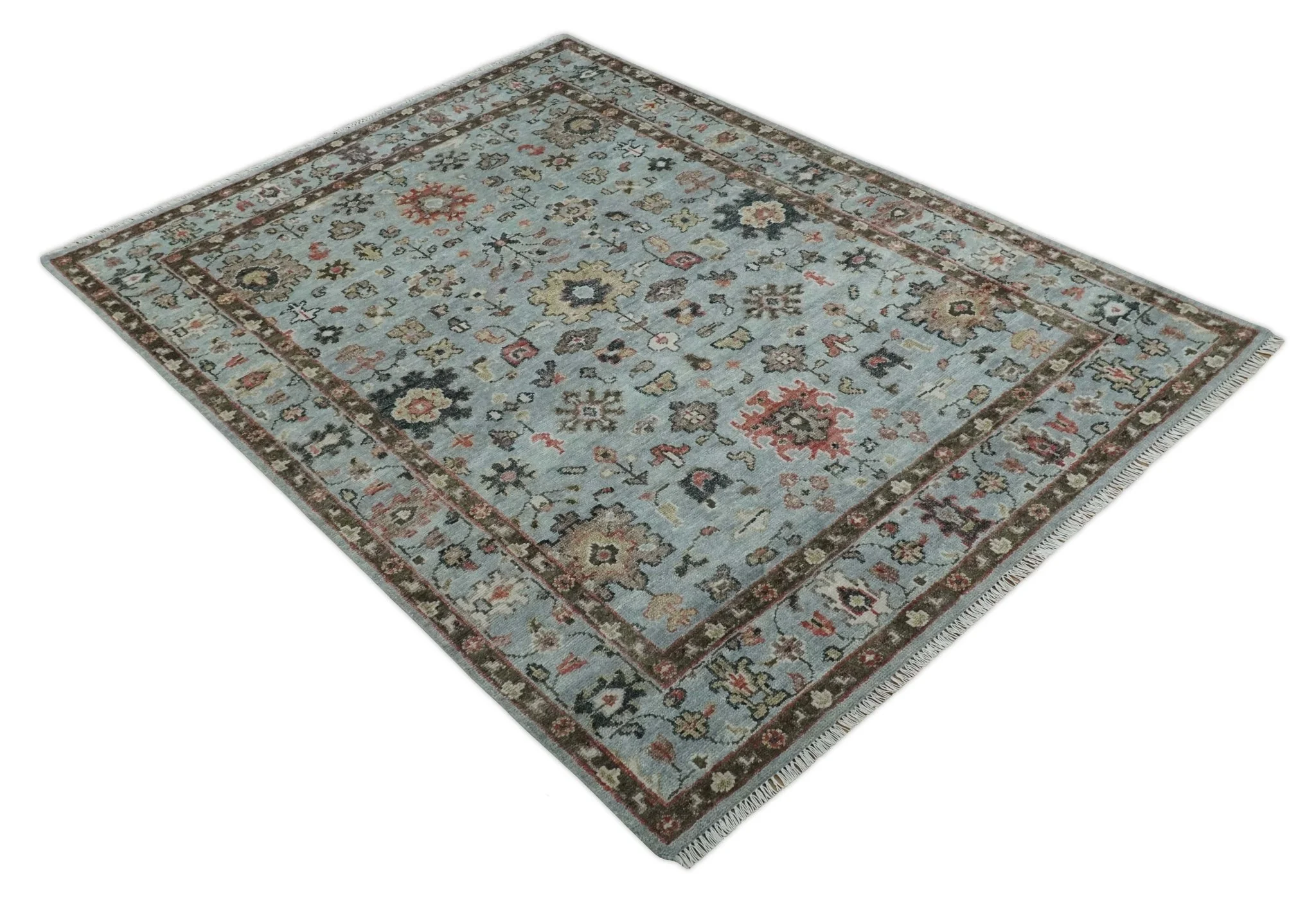 Made to Order Wool Traditional Silver and Olive  Hand knotted Oushak Area Rug - Image 10