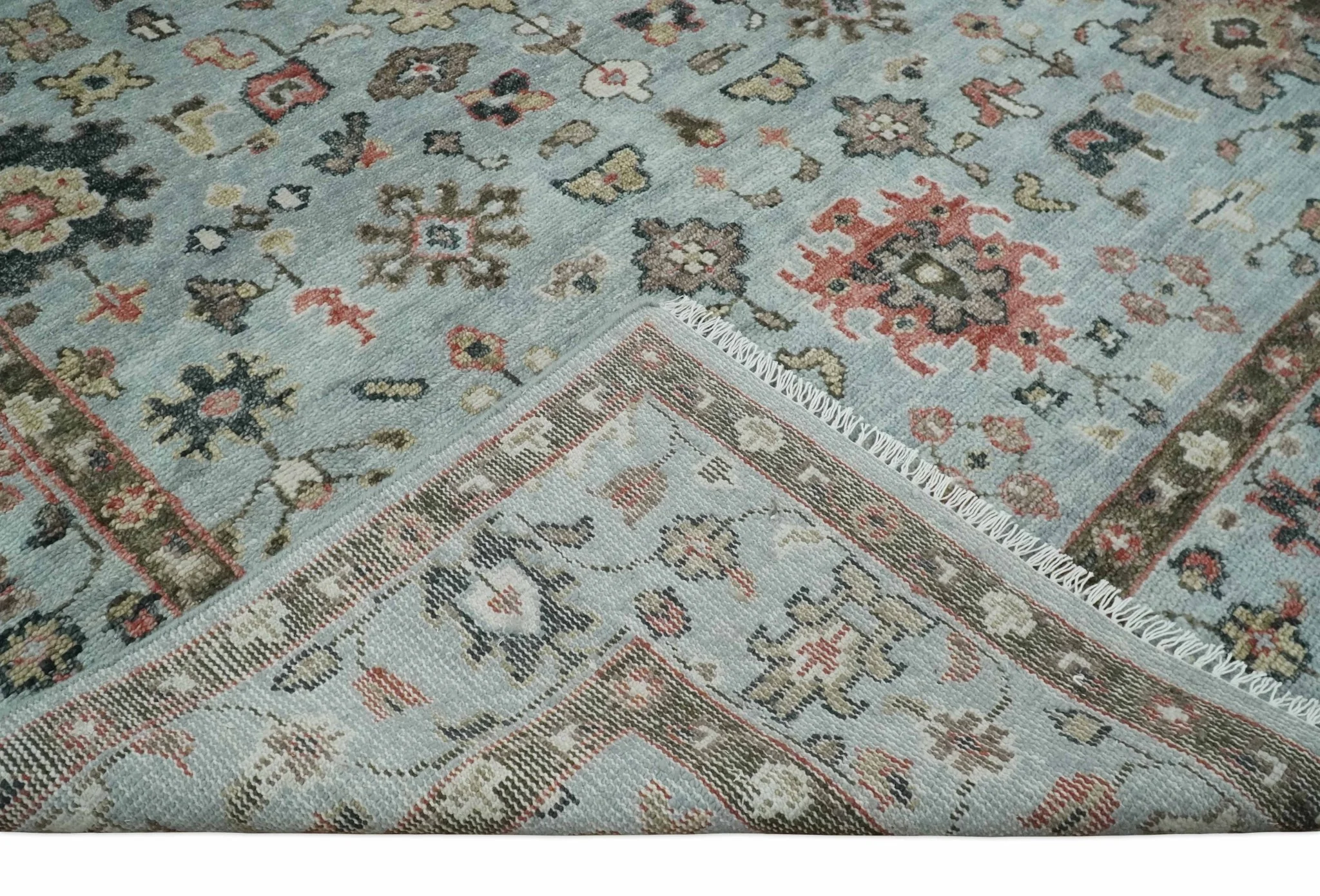 Made to Order Wool Traditional Silver and Olive  Hand knotted Oushak Area Rug - Image 6