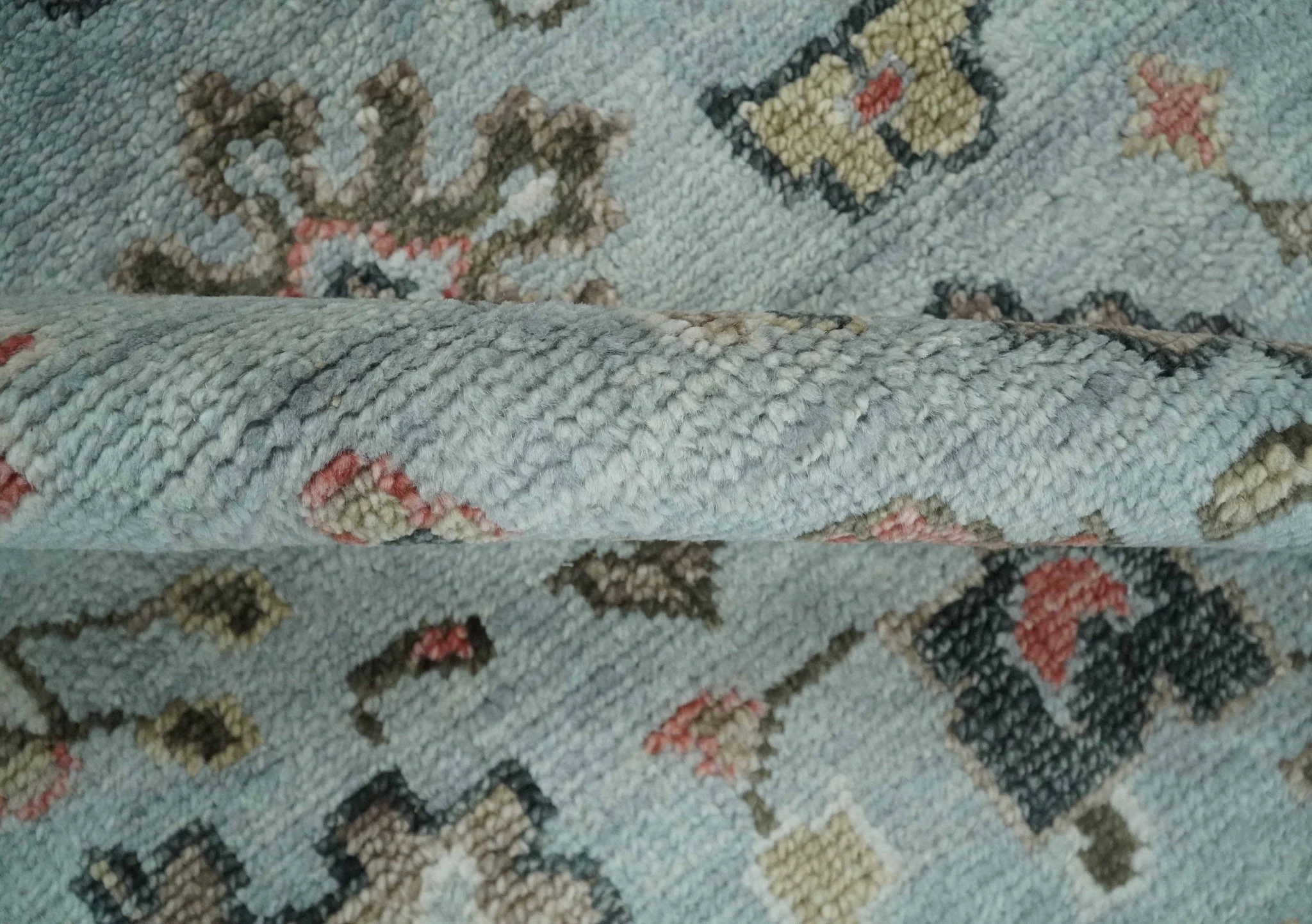 Made to Order Wool Traditional Silver and Olive  Hand knotted Oushak Area Rug - Image 7
