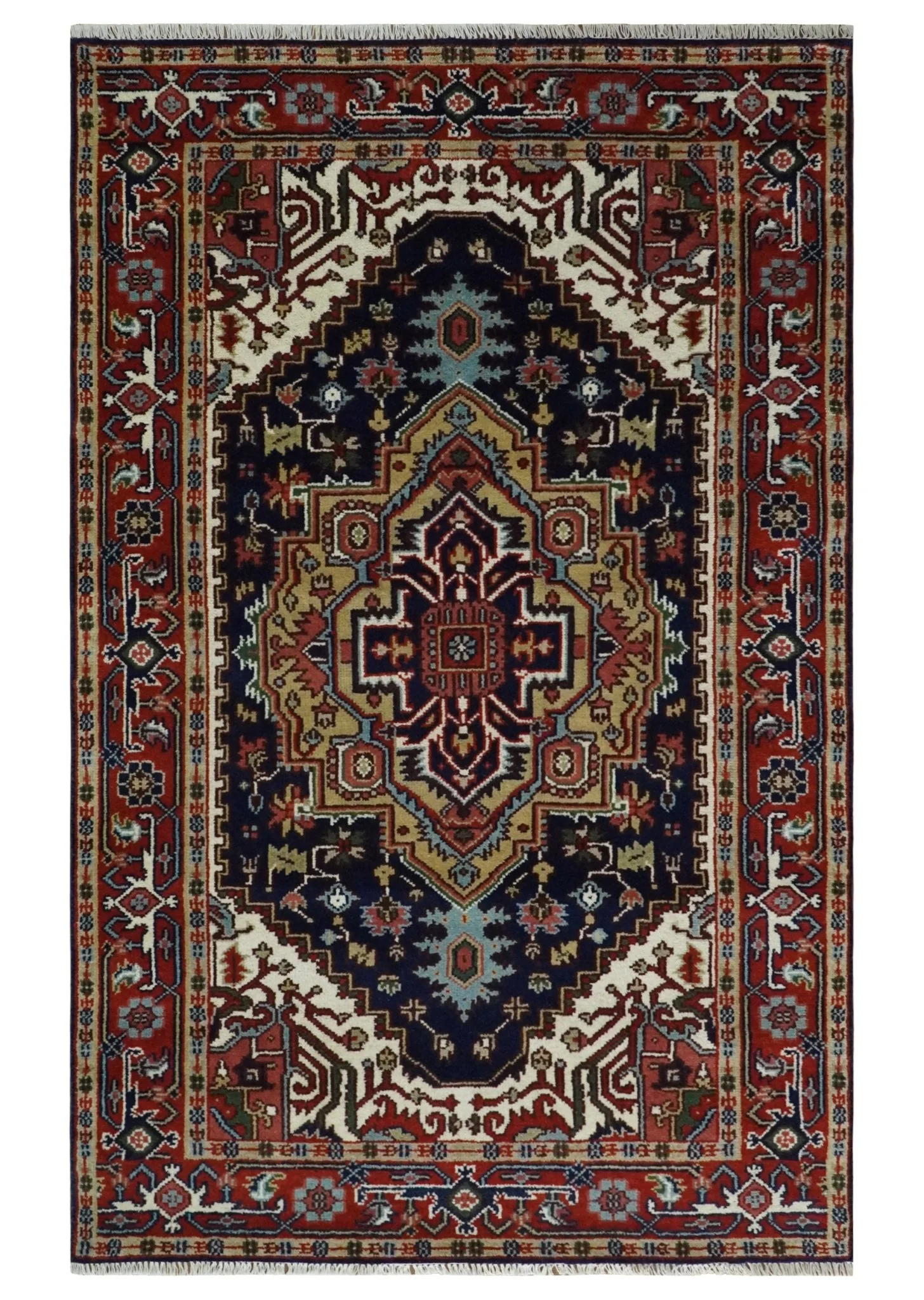 Custom Made Hand Knotted Multi Size Large Olive, Blue, Ivory and Rust Traditional Wool Rug - Image 11