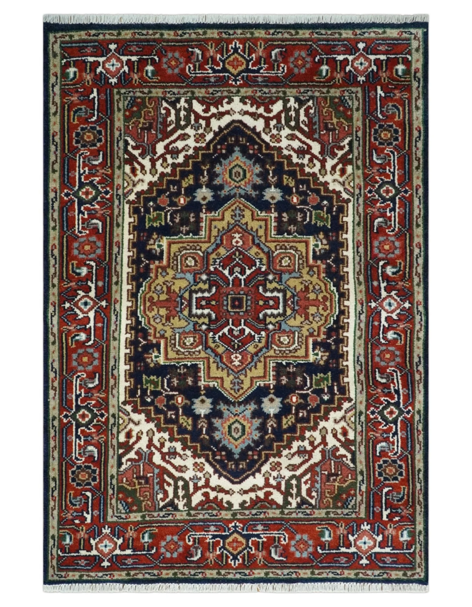 Custom Made Hand Knotted Multi Size Large Olive, Blue, Ivory and Rust Traditional Wool Rug - Image 12