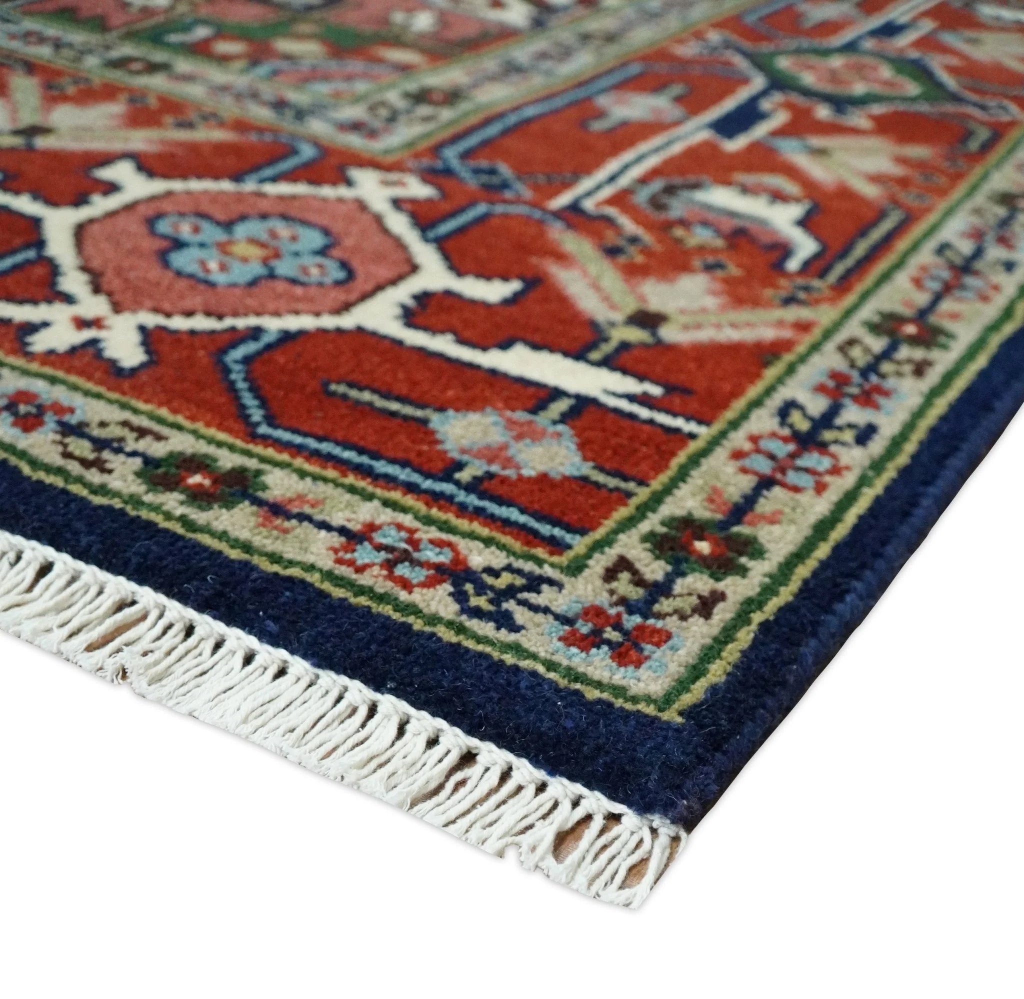 Custom Made Hand Knotted Multi Size Large Olive, Blue, Ivory and Rust Traditional Wool Rug - Image 5