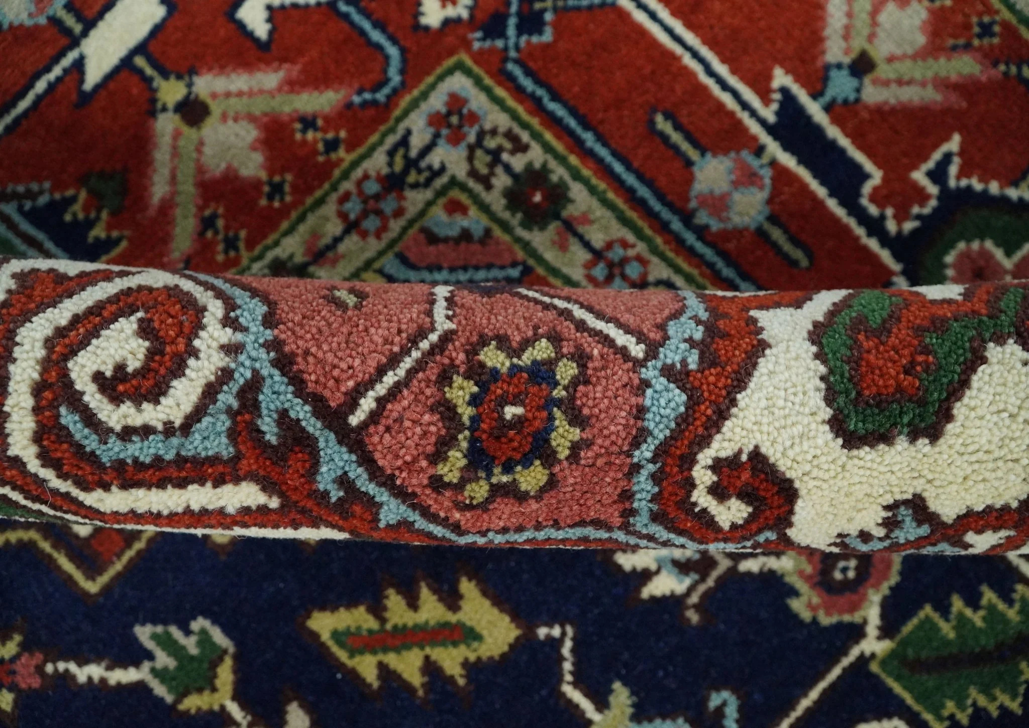 Custom Made Hand Knotted Multi Size Large Olive, Blue, Ivory and Rust Traditional Wool Rug - Image 6