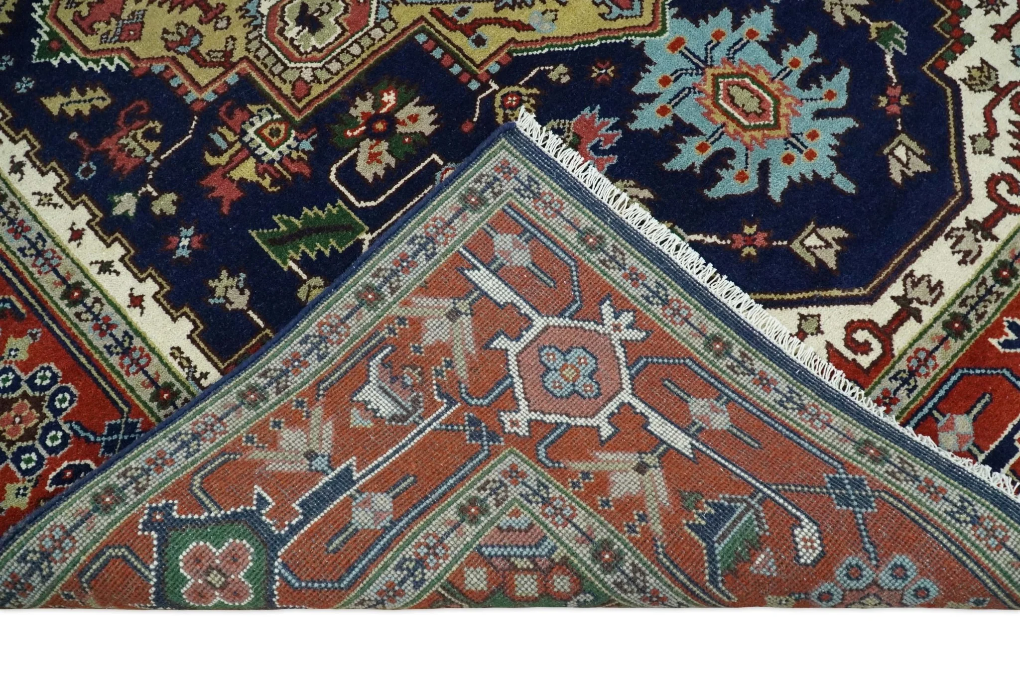 Custom Made Hand Knotted Multi Size Large Olive, Blue, Ivory and Rust Traditional Wool Rug - Image 7