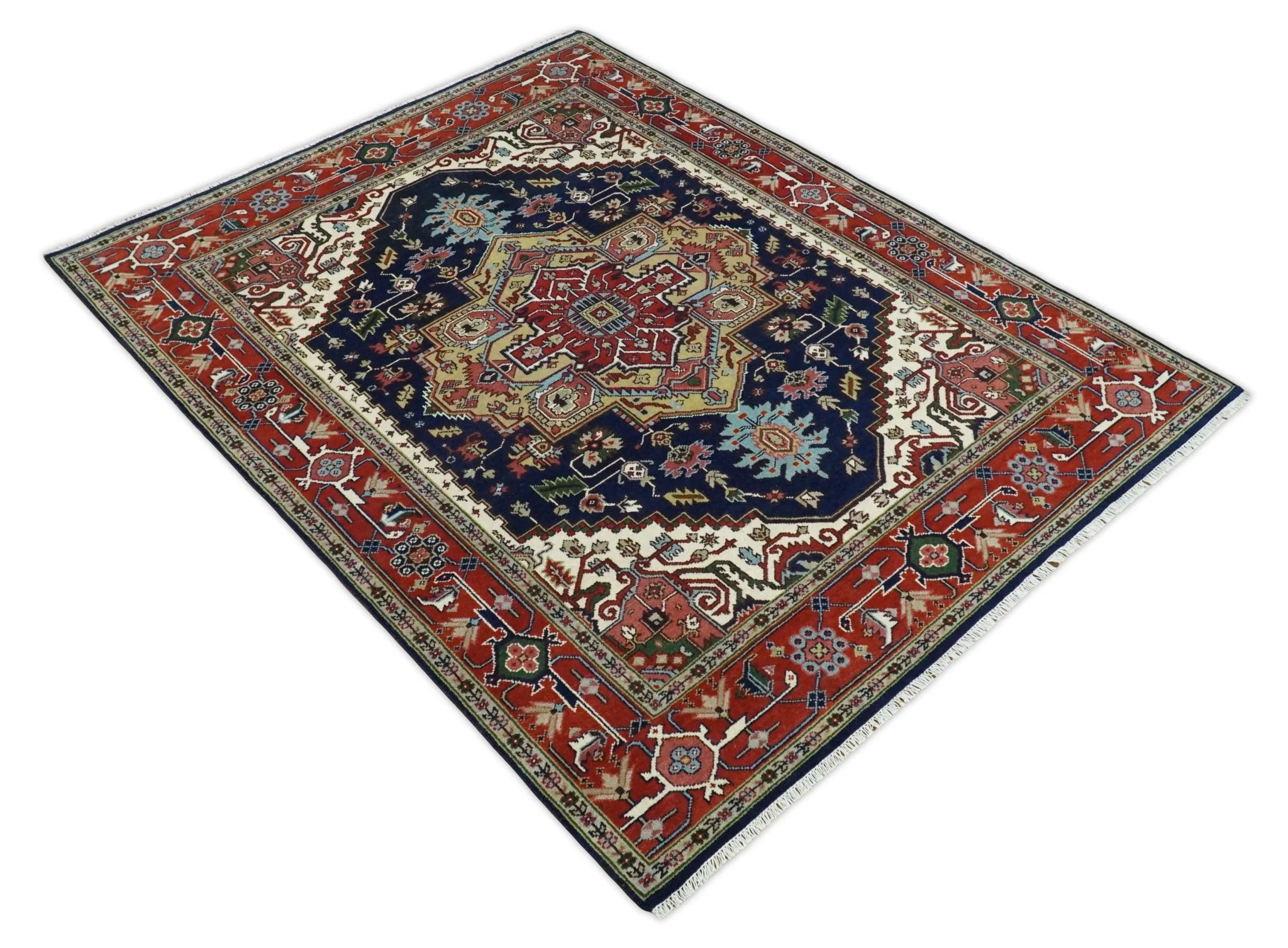 Custom Made Hand Knotted Multi Size Large Olive, Blue, Ivory and Rust Traditional Wool Rug - Image 9