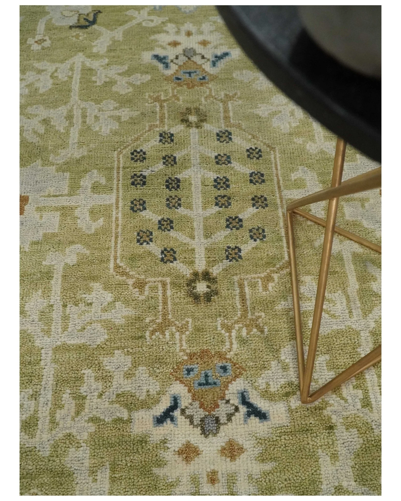 Hand Knotted Custom Made Olive, Silver and Beige Traditional Wool Rug - Image 2