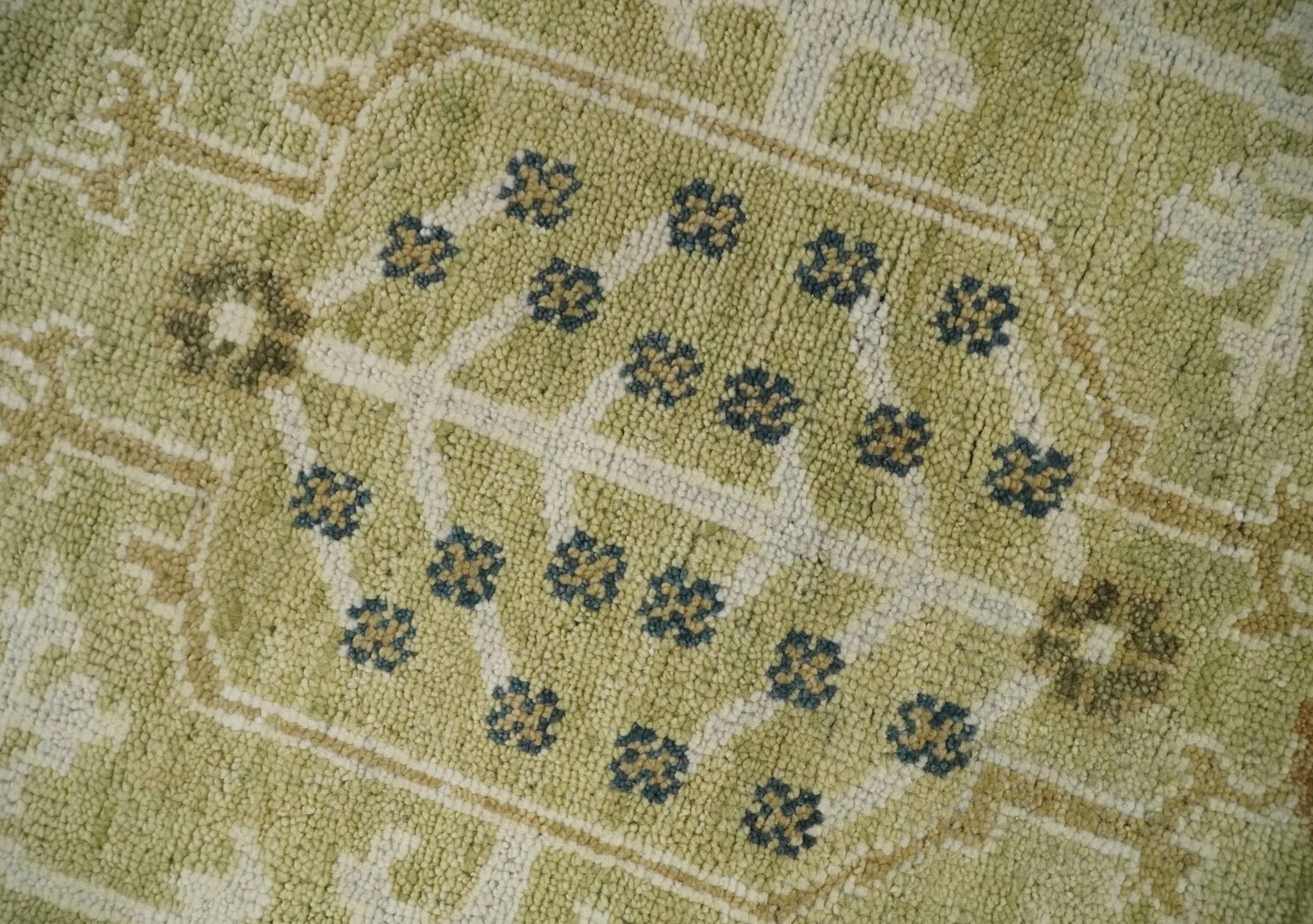 Hand Knotted Custom Made Olive, Silver and Beige Traditional Wool Rug - Image 4