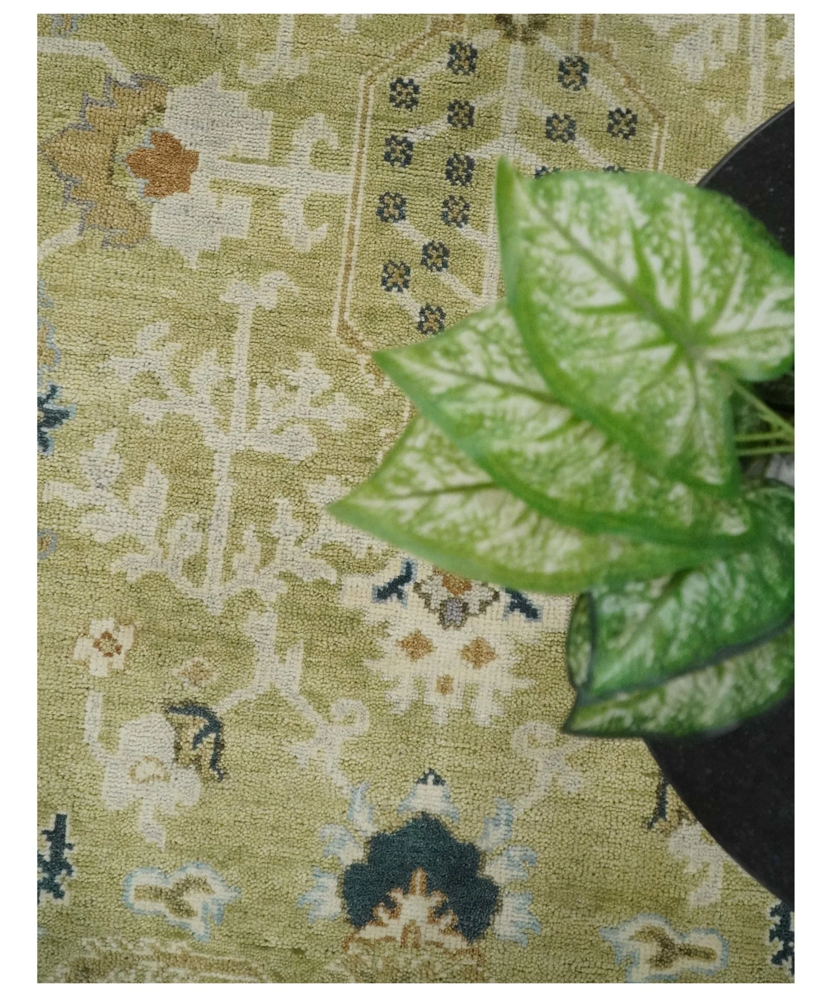 Hand Knotted Custom Made Olive, Silver and Beige Traditional Wool Rug - Image 6