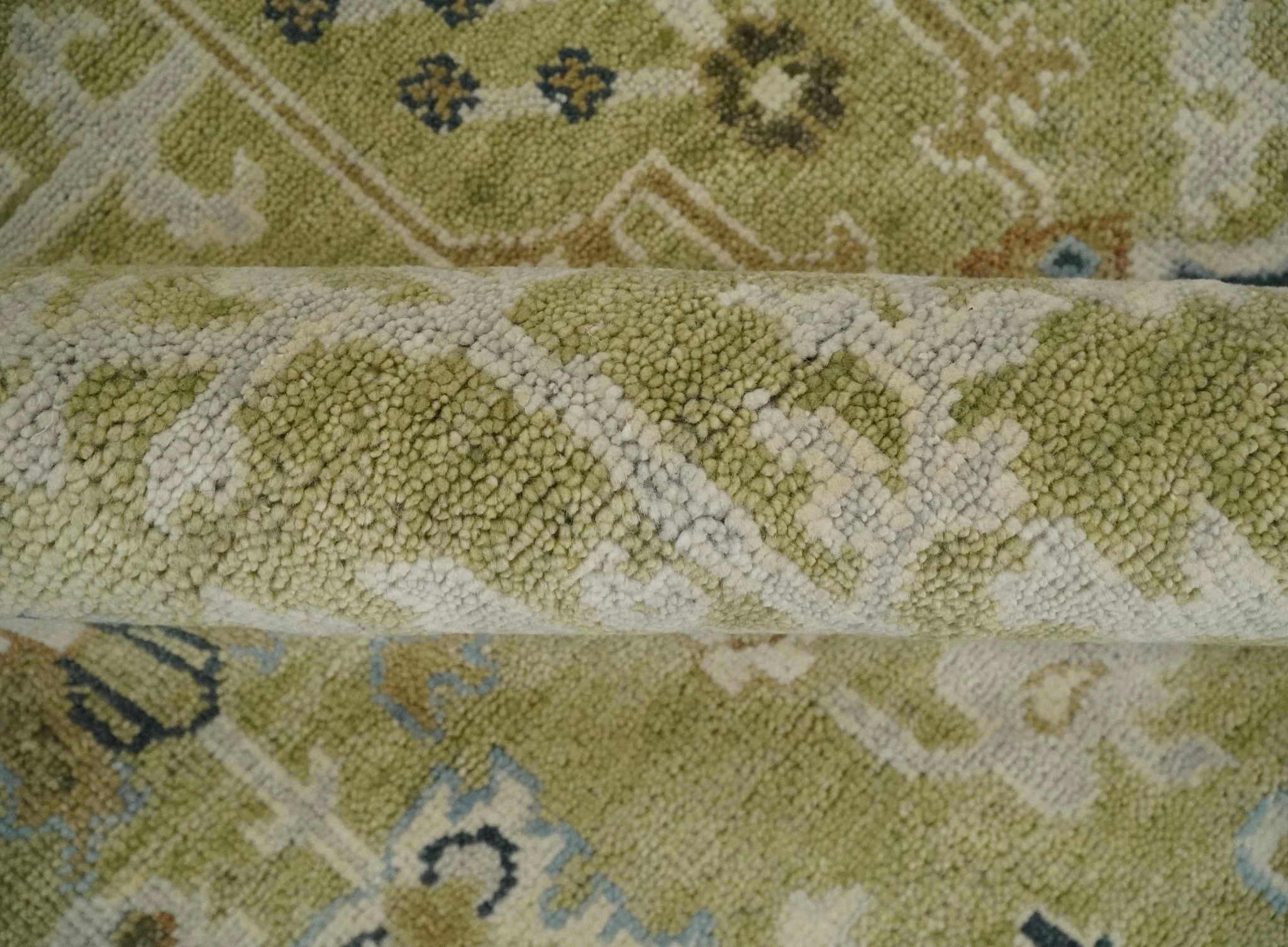 Hand Knotted Custom Made Olive, Silver and Beige Traditional Wool Rug - Image 7