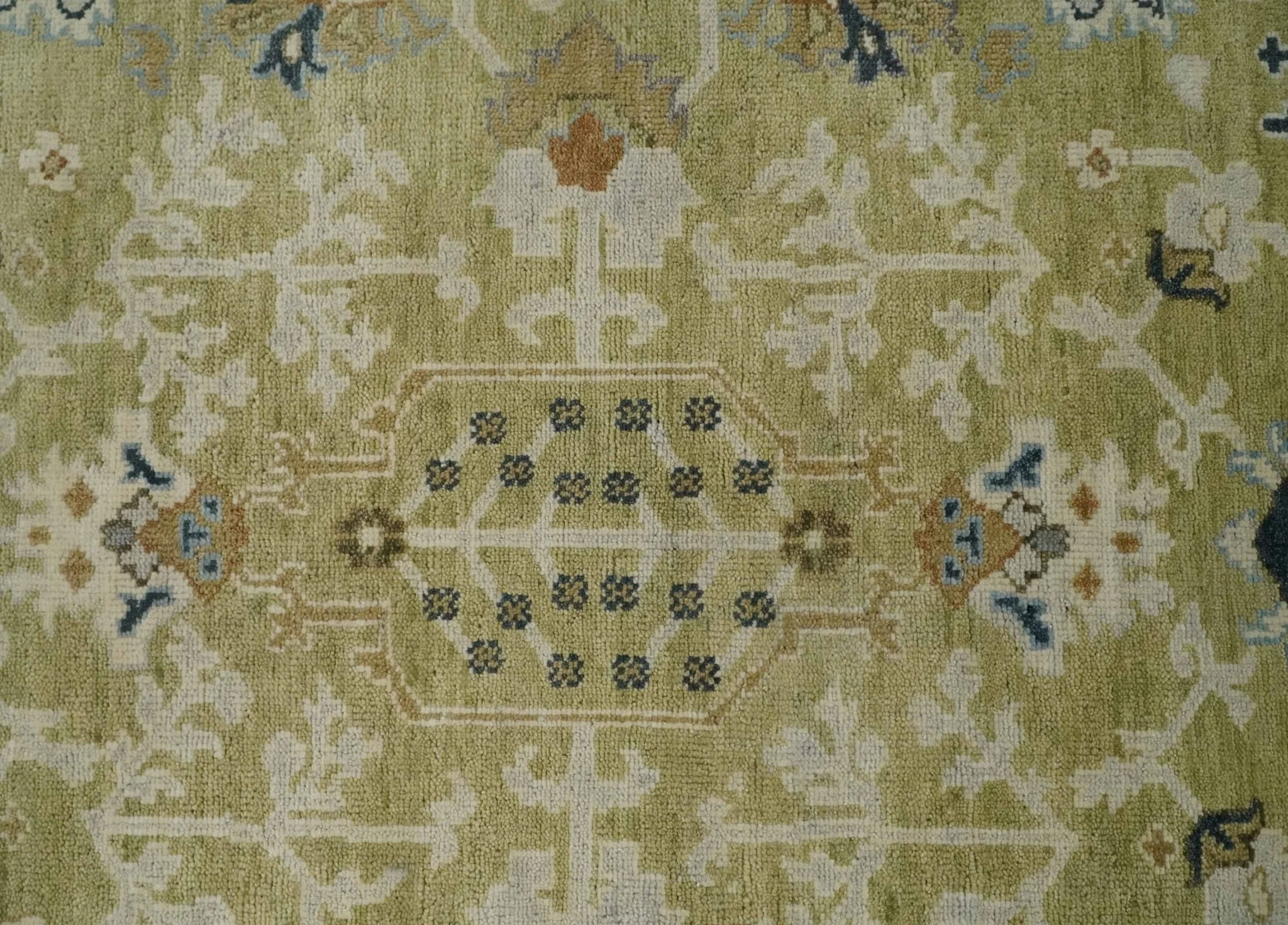 Hand Knotted Custom Made Olive, Silver and Beige Traditional Wool Rug - Image 9