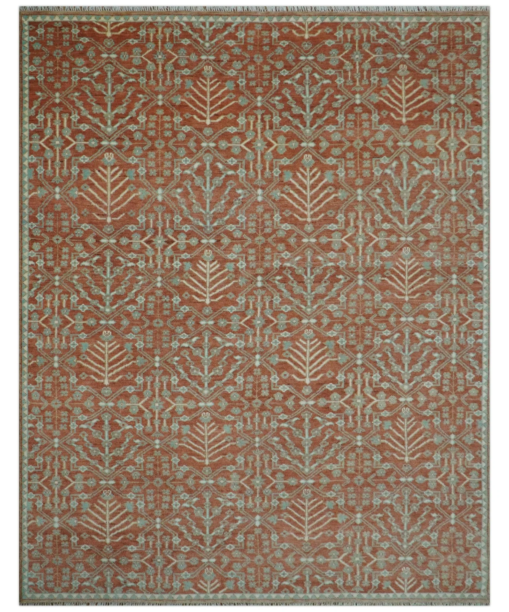 Hand knotted Multi Size Rust and Aqua Floral wool Area Rug - Image 12
