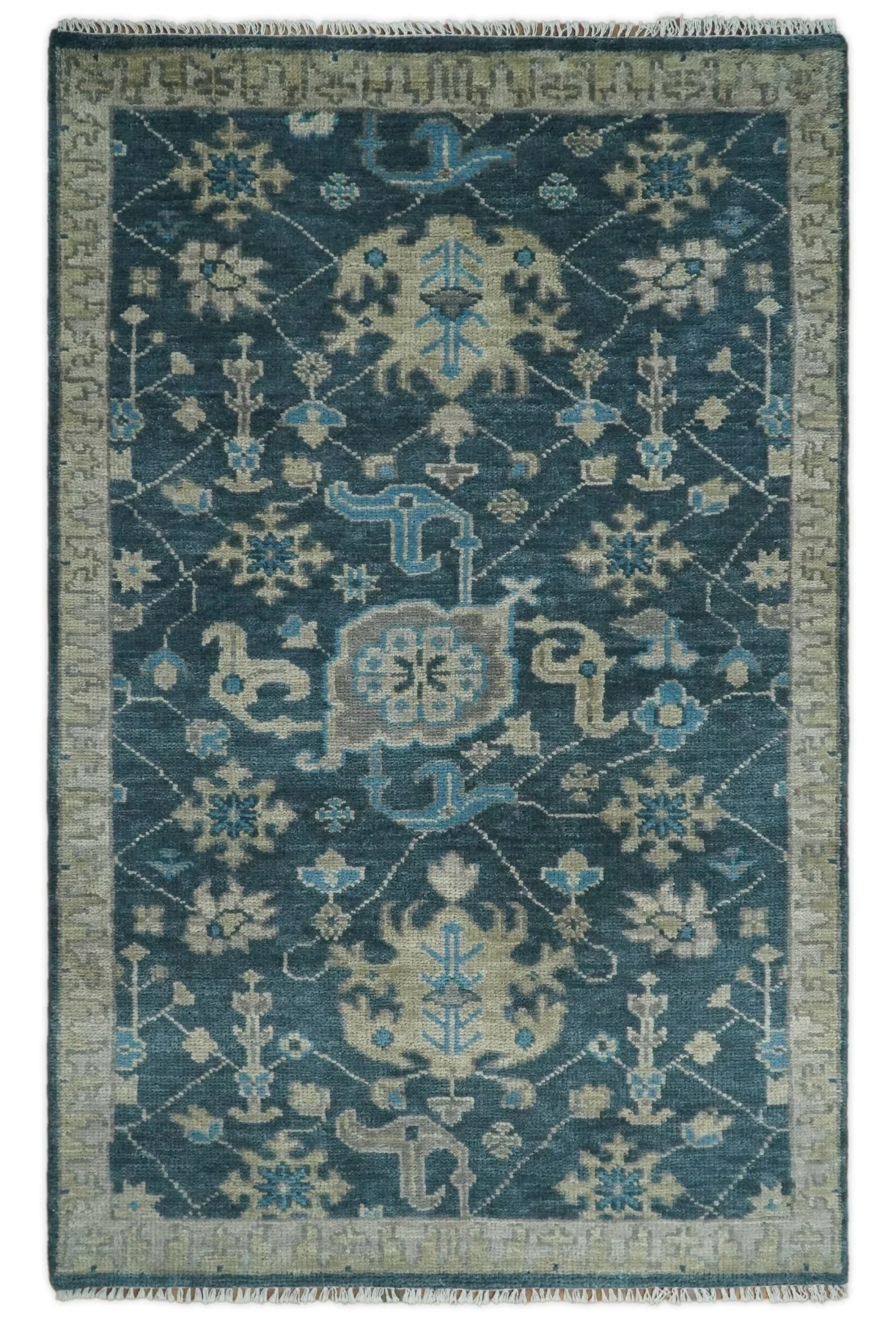 Ready to Ship Hand Knotted Oriental Turkish Oushak Blue and Camel Wool Area Rug - Image 12