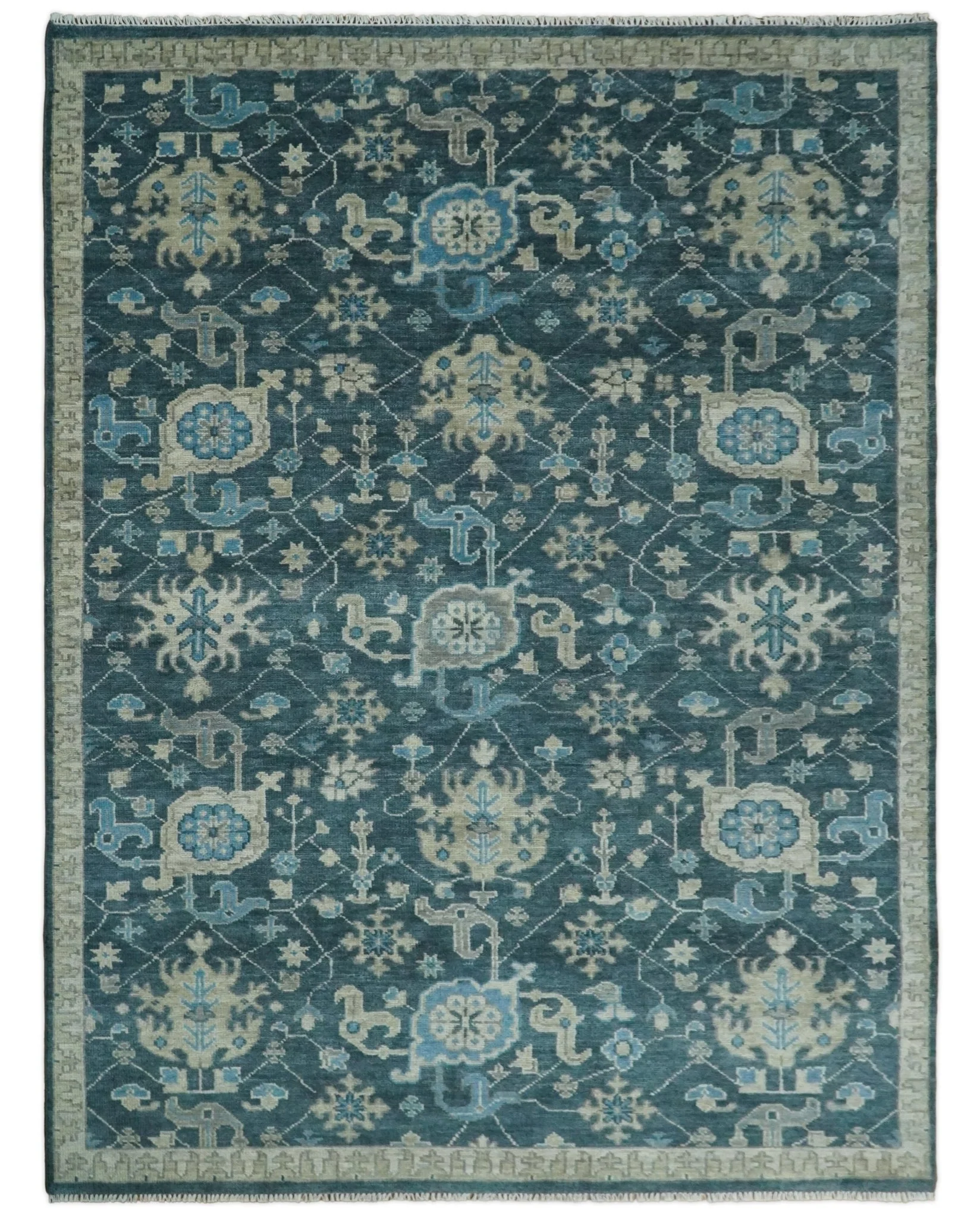 Ready to Ship Hand Knotted Oriental Turkish Oushak Blue and Camel Wool Area Rug - Image 14