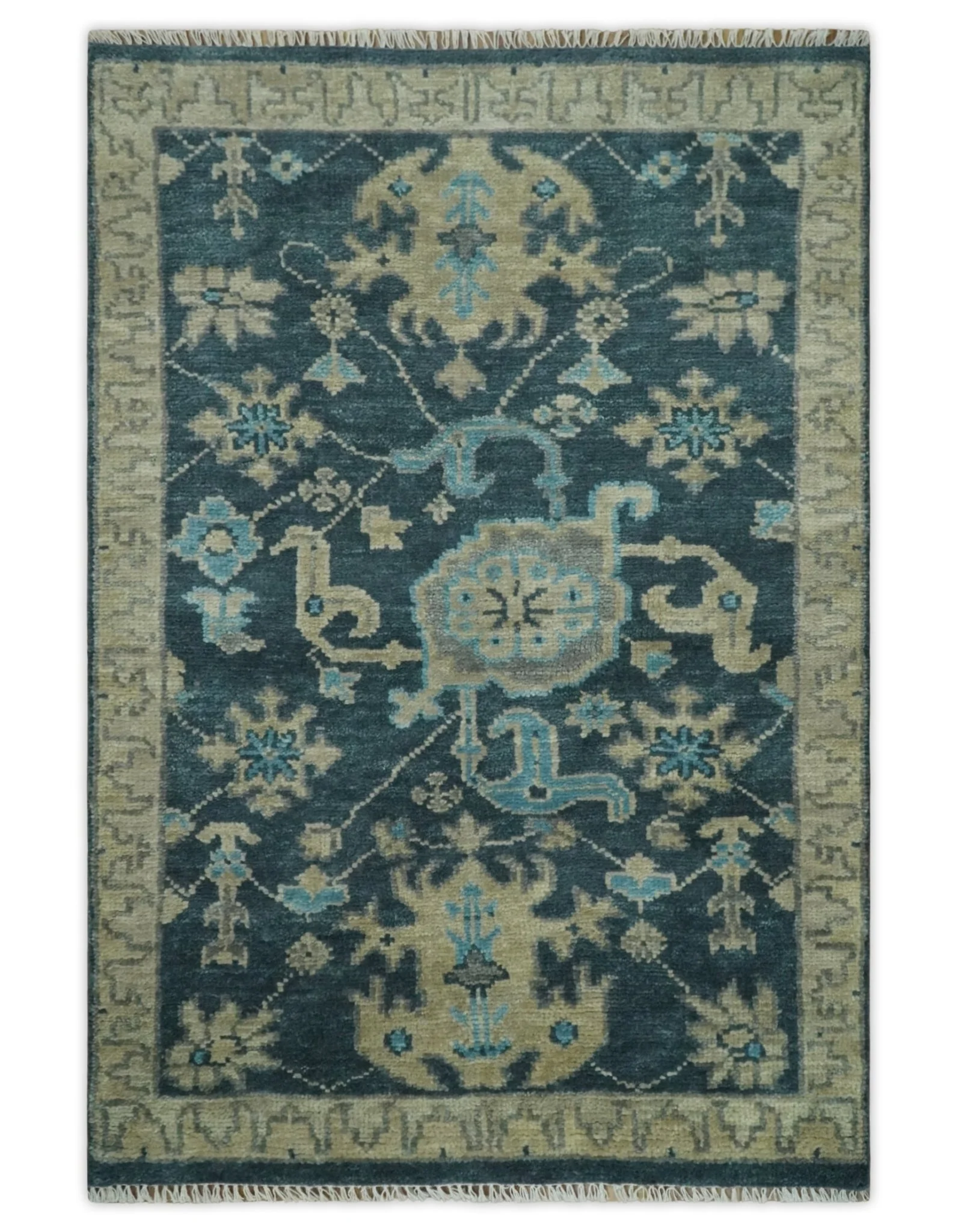 Ready to Ship Hand Knotted Oriental Turkish Oushak Blue and Camel Wool Area Rug - Image 17