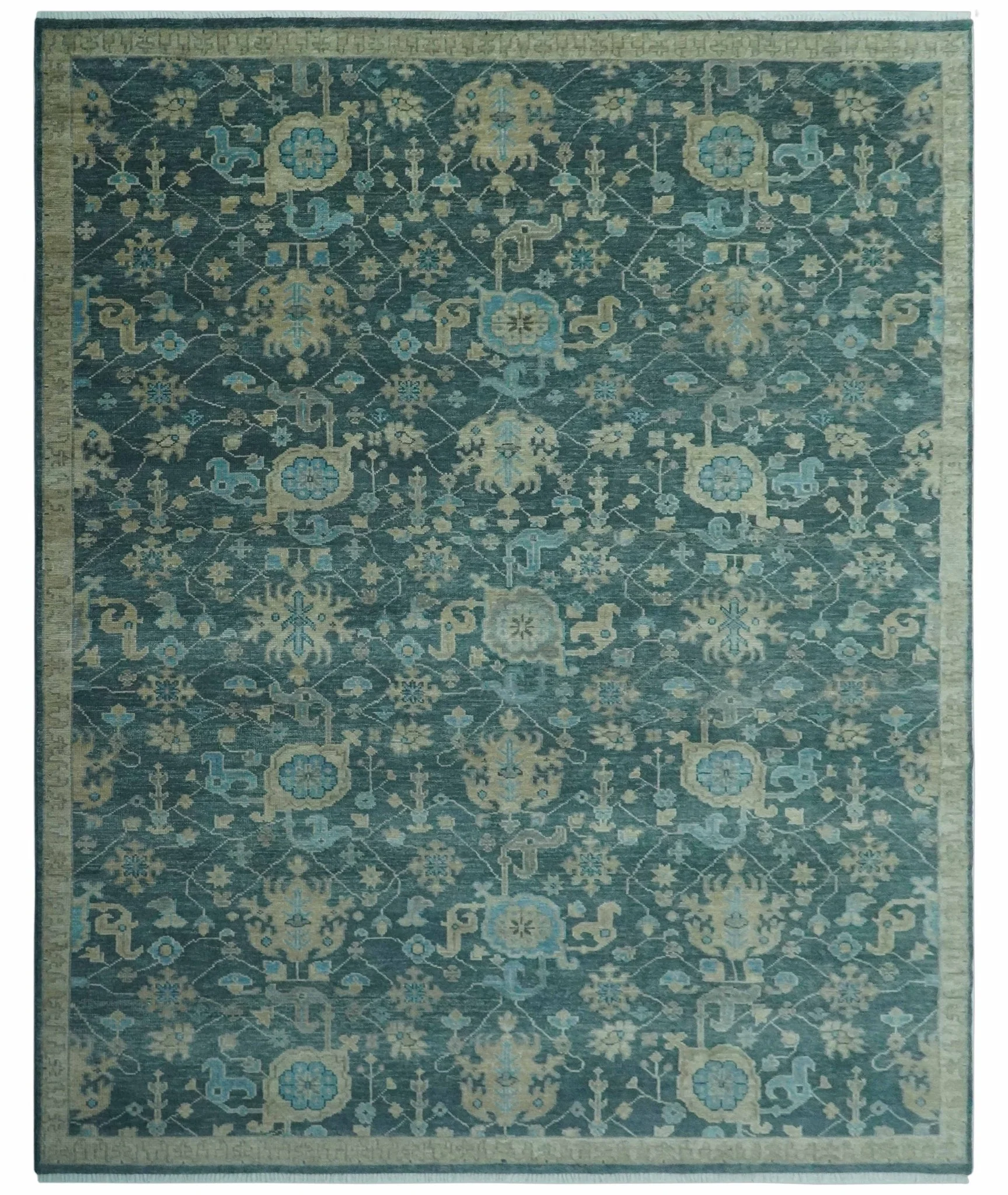 Ready to Ship Hand Knotted Oriental Turkish Oushak Blue and Camel Wool Area Rug - Image 19