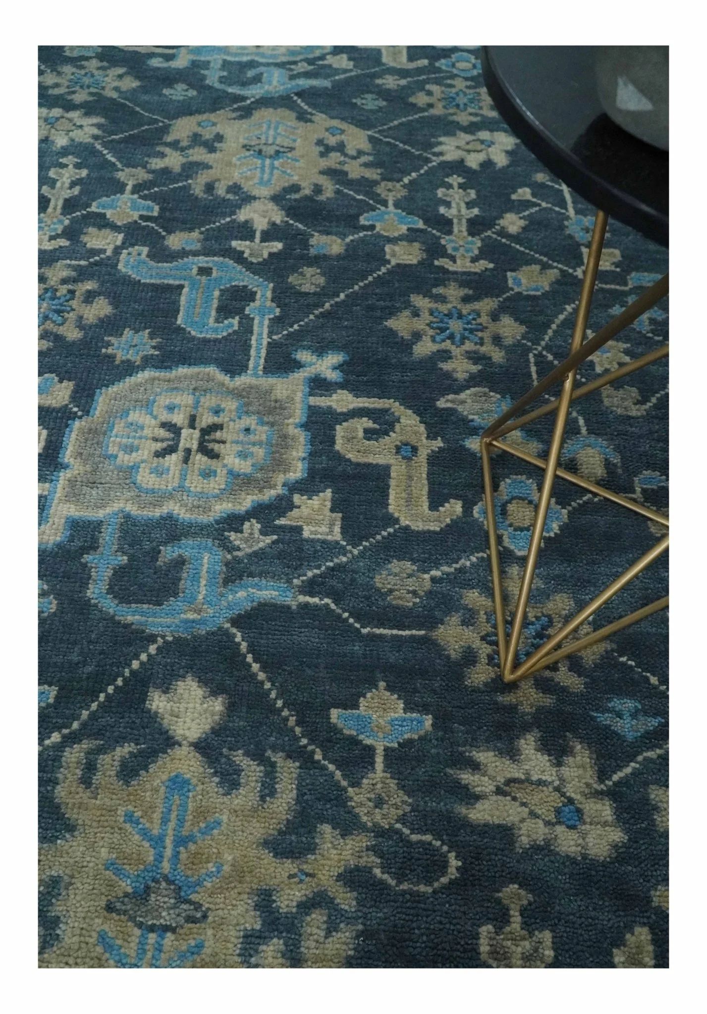 Ready to Ship Hand Knotted Oriental Turkish Oushak Blue and Camel Wool Area Rug - Image 2