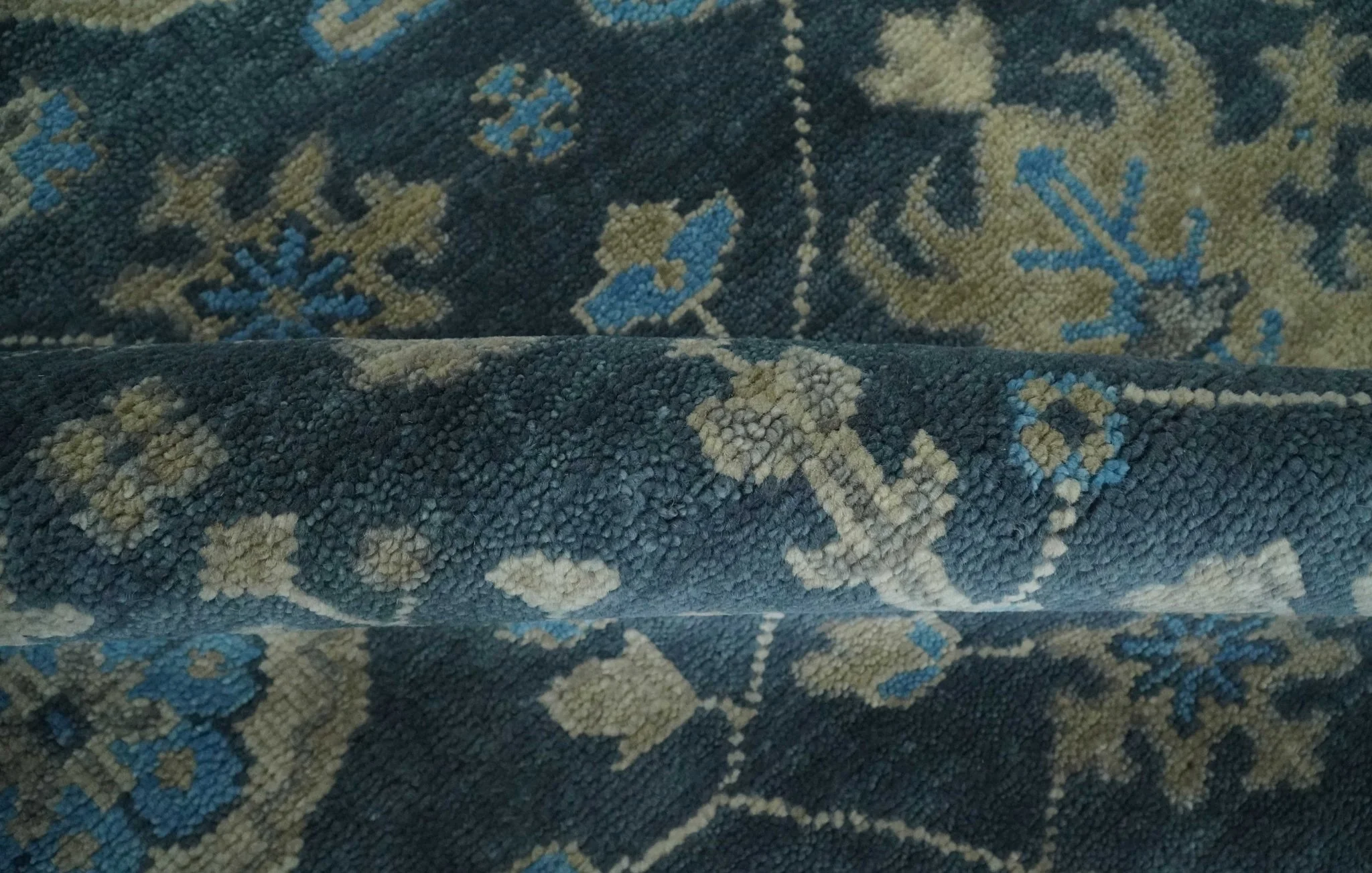 Ready to Ship Hand Knotted Oriental Turkish Oushak Blue and Camel Wool Area Rug - Image 6