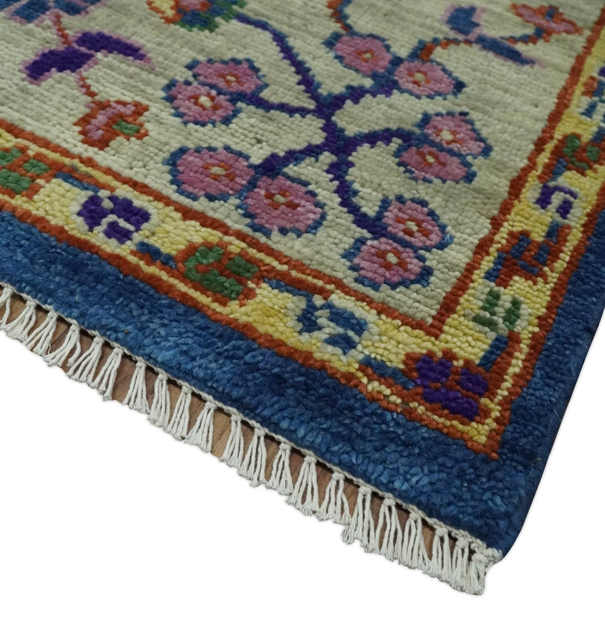 Blue and Beige Traditional Turkish Design Wool Hand Knotted Multi Sizes Area Rug - Image 5