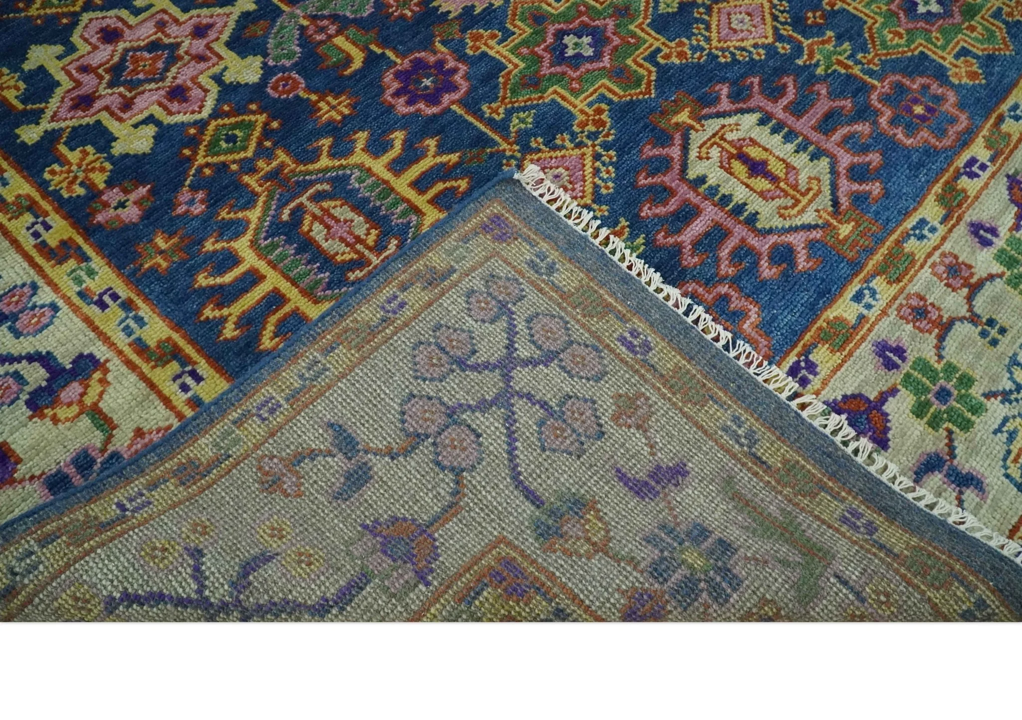 Blue and Beige Traditional Turkish Design Wool Hand Knotted Multi Sizes Area Rug - Image 8
