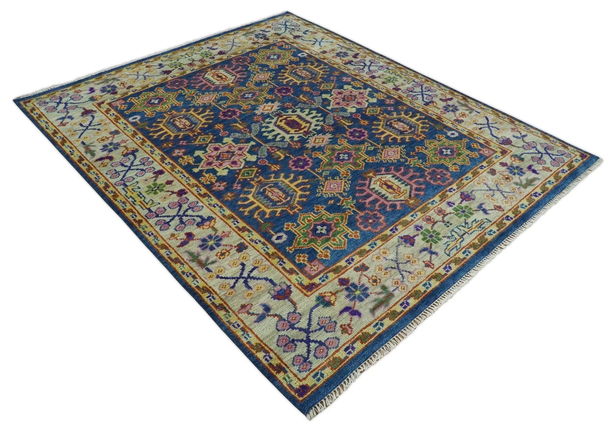 Blue and Beige Traditional Turkish Design Wool Hand Knotted Multi Sizes Area Rug - Image 9