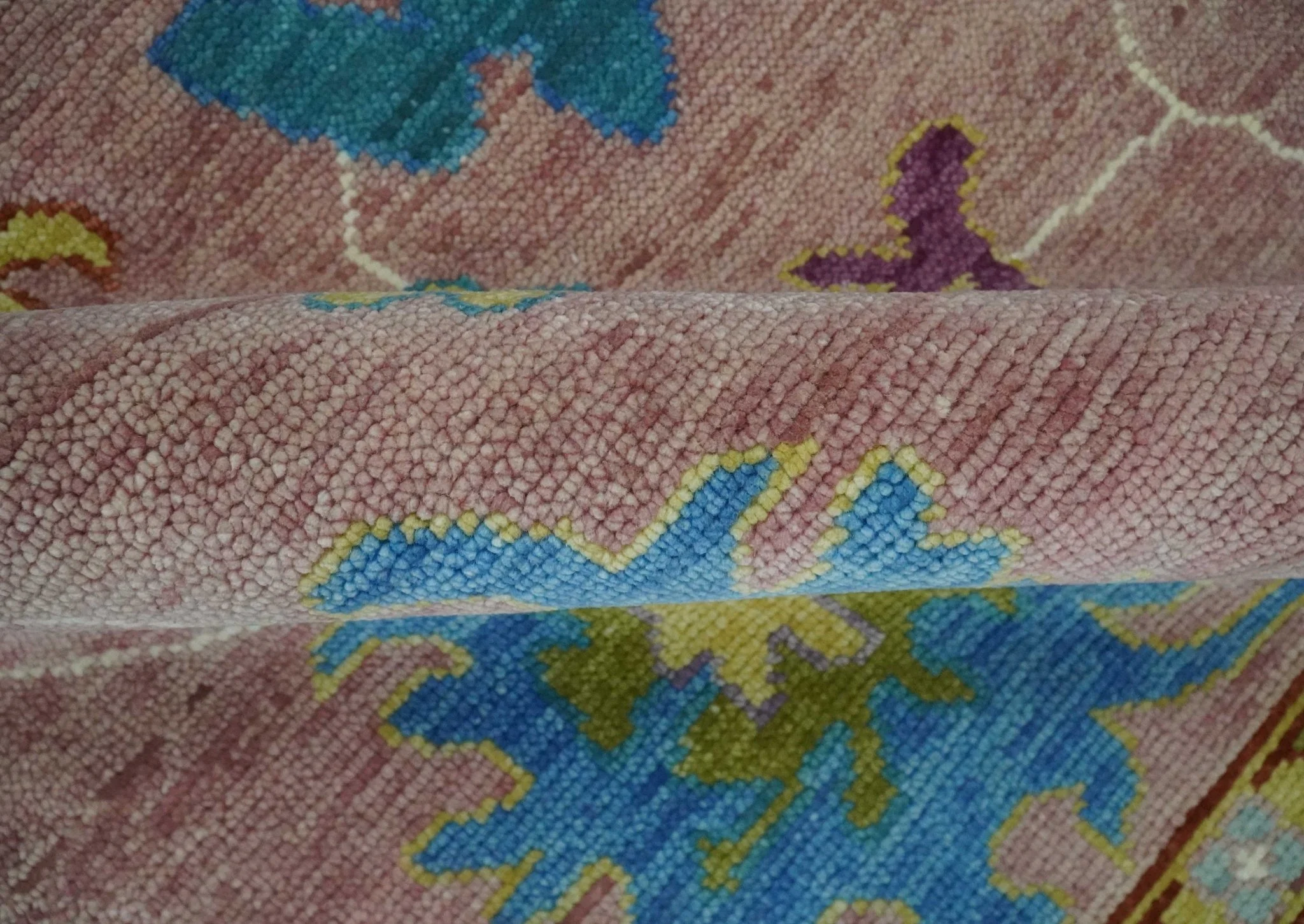 Custom Made Hand Knotted Pink and Ivory Colorful Oushak Rug - Image 6