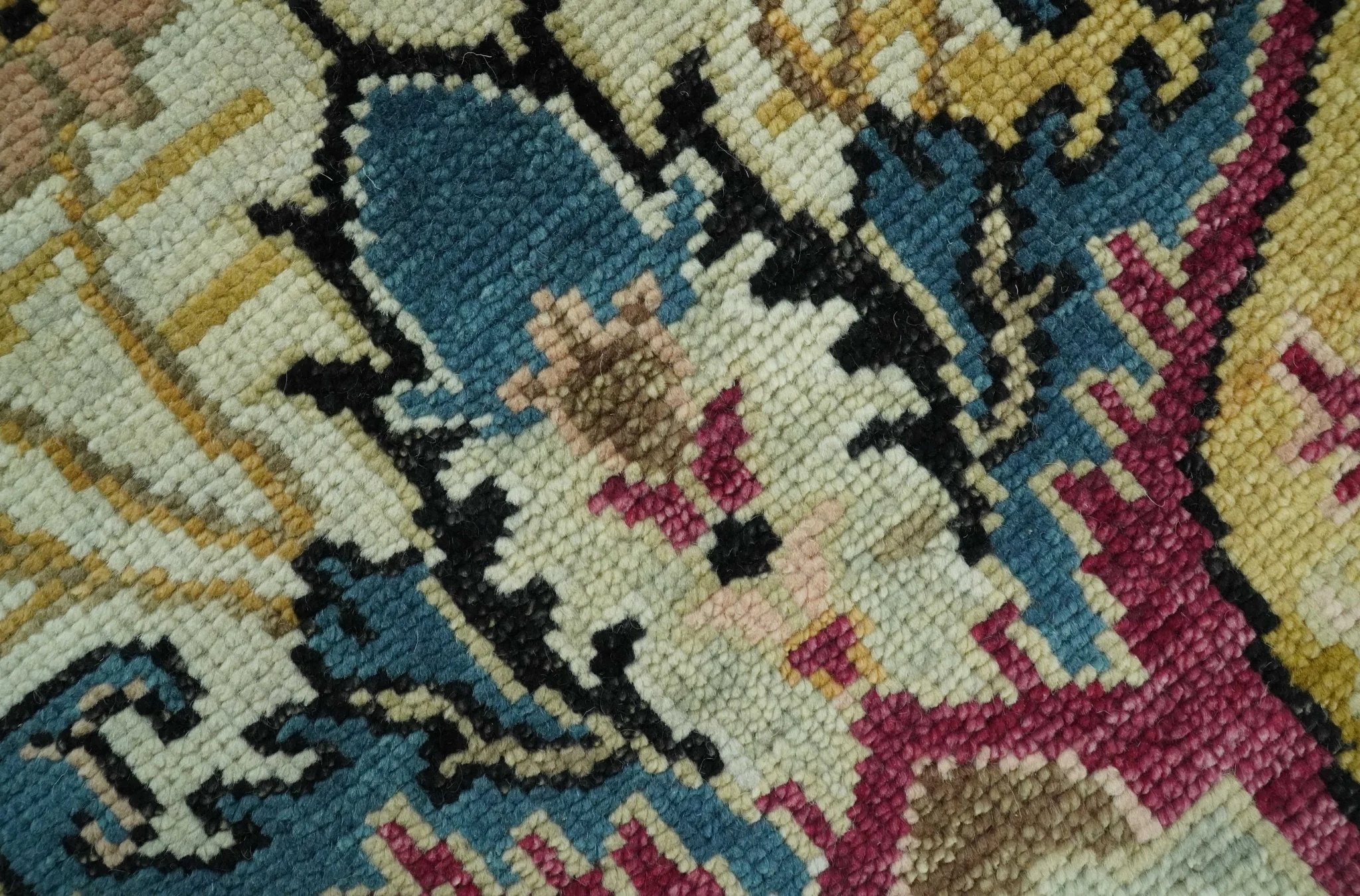 Custom Made Mustard and Teal transitional Dragon Oushak wool area rug - Image 4