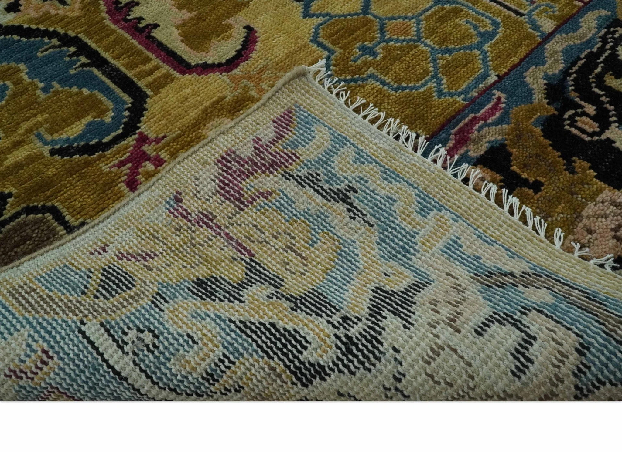 Custom Made Mustard and Teal transitional Dragon Oushak wool area rug - Image 7